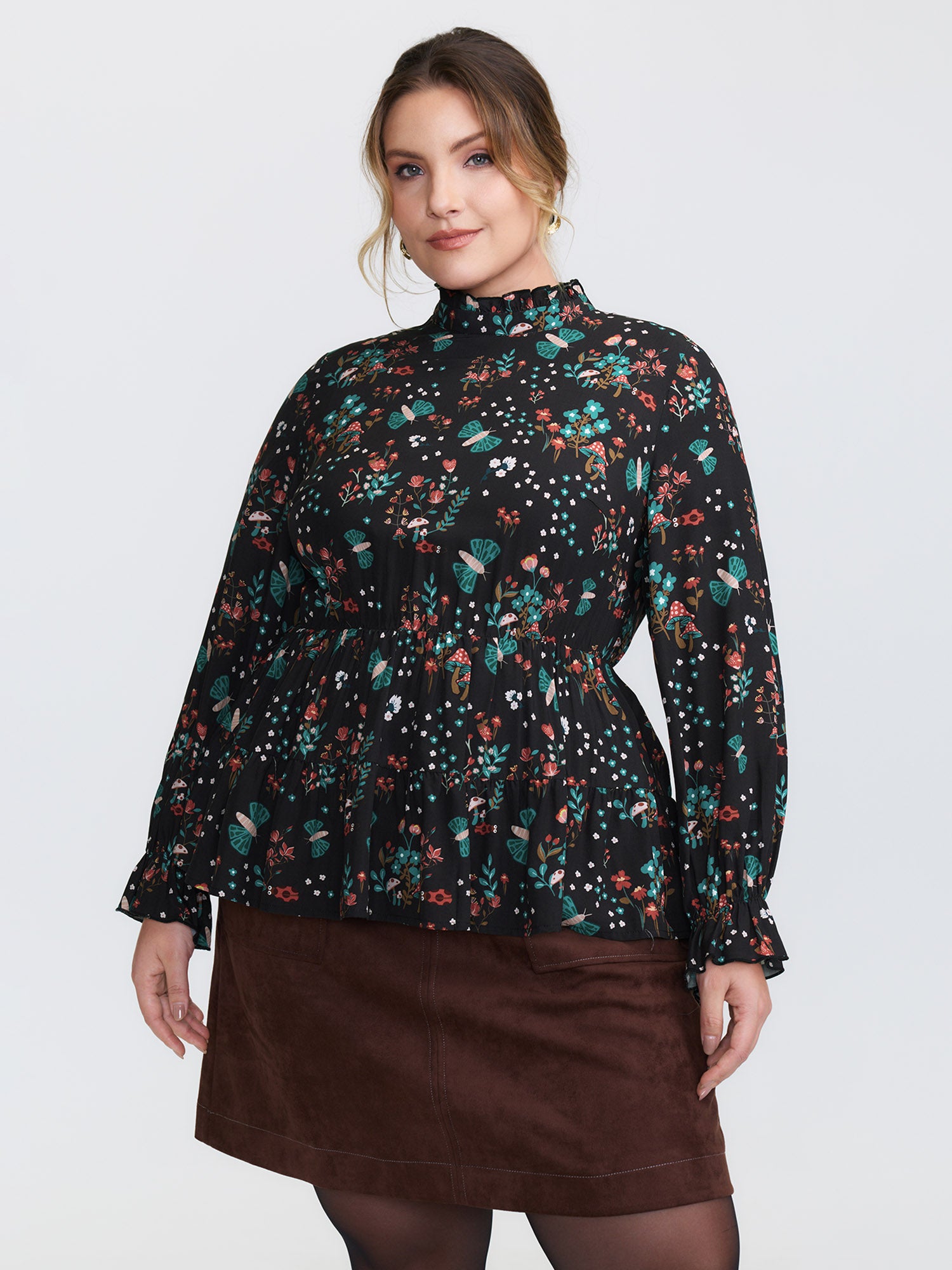 Floral Print Cinched-Waist Blouse