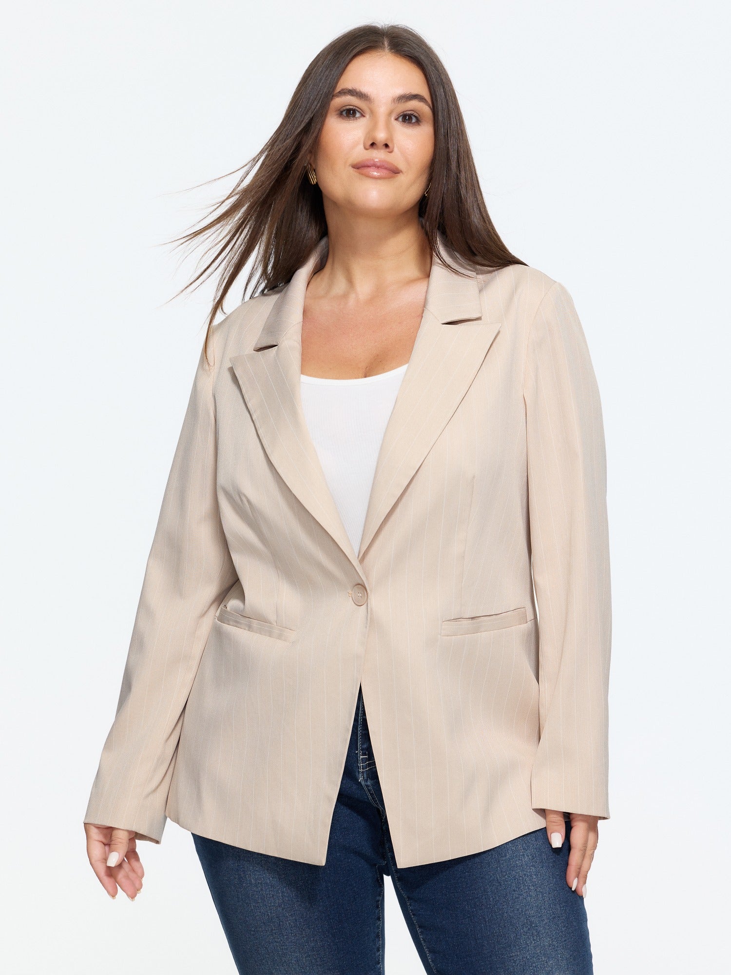 Pinstripe Single Button Blazer