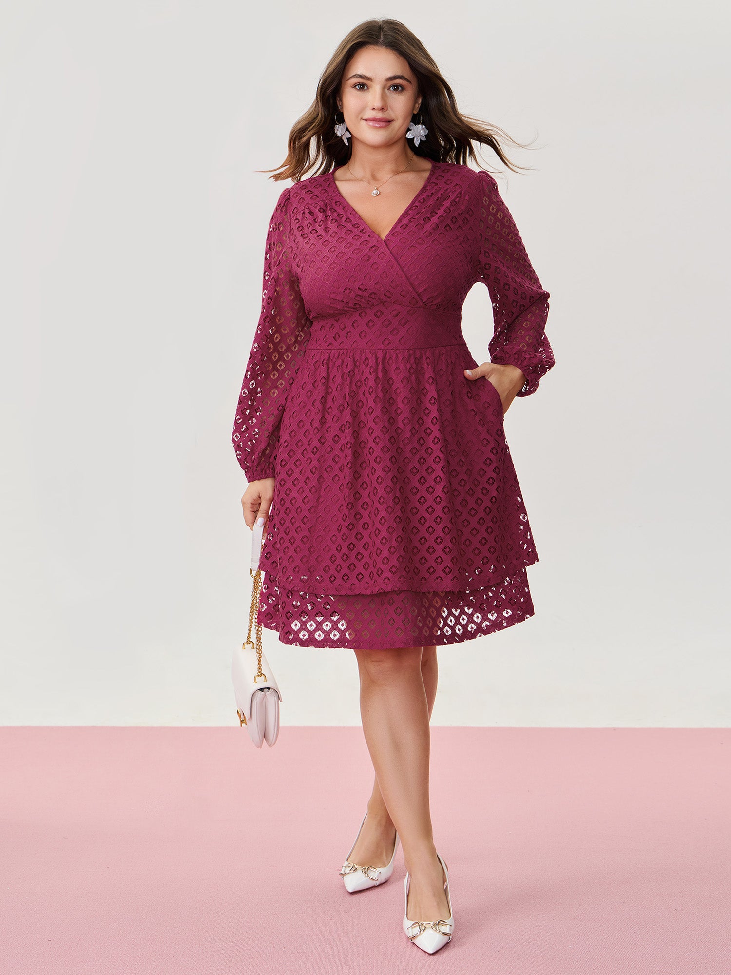 Floral Sheer Sleeve Surplice Neck Mini Dress