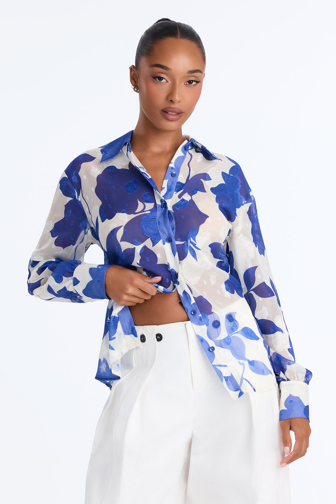 Malissa Floral Chiffon Shirt - Blue/combo