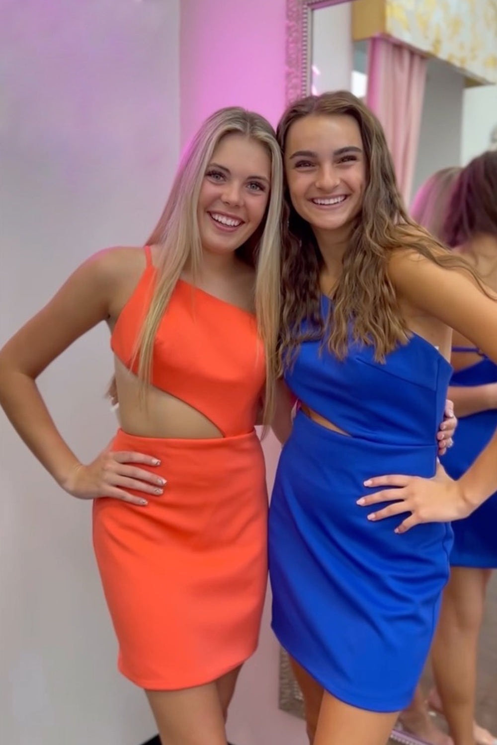 Simple Royal Blue One Shoulder Cut Out Tight Short Homecoming Dress/Mini Dress