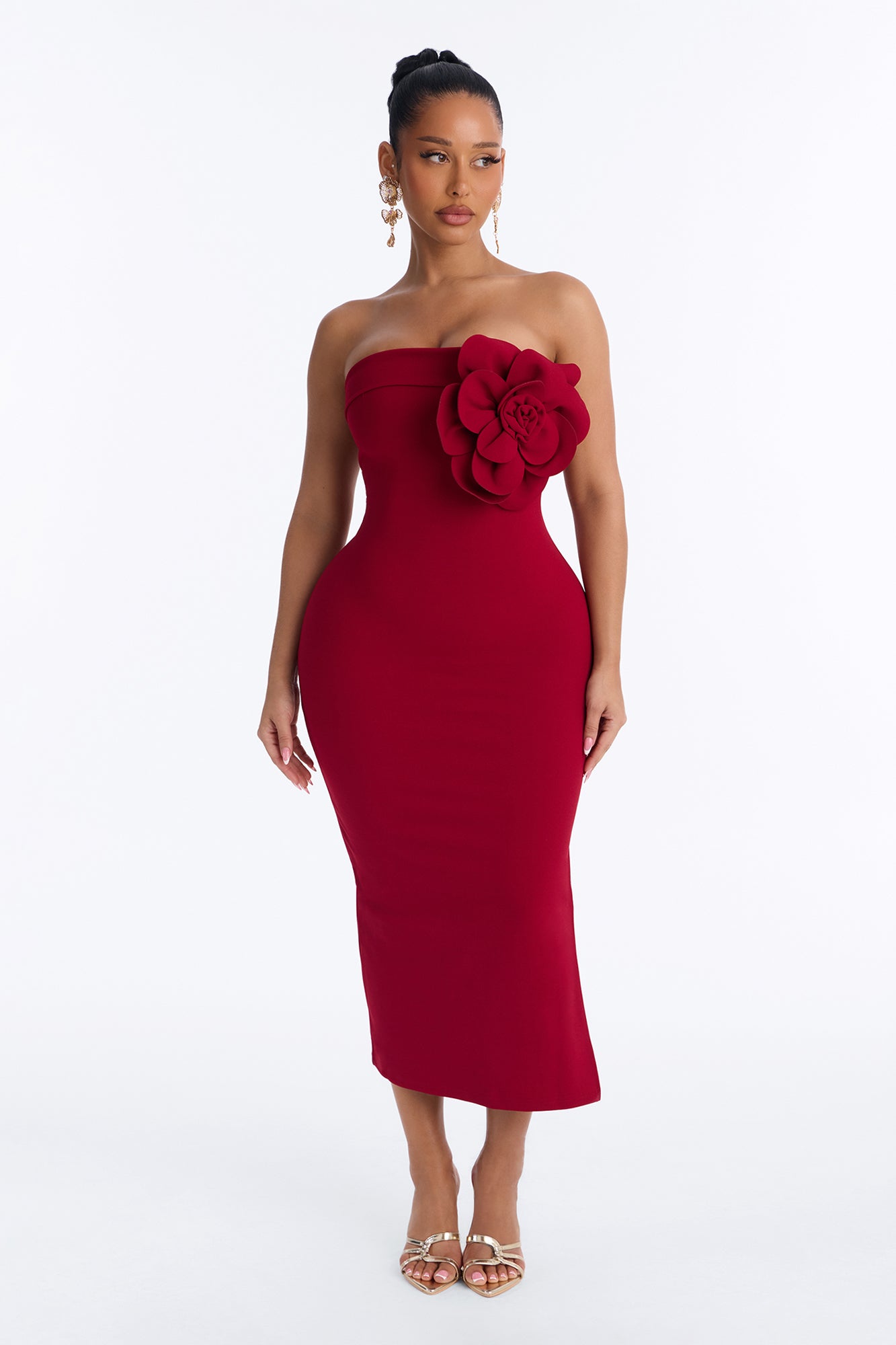 Beautiful Rose Midi Dress - Red