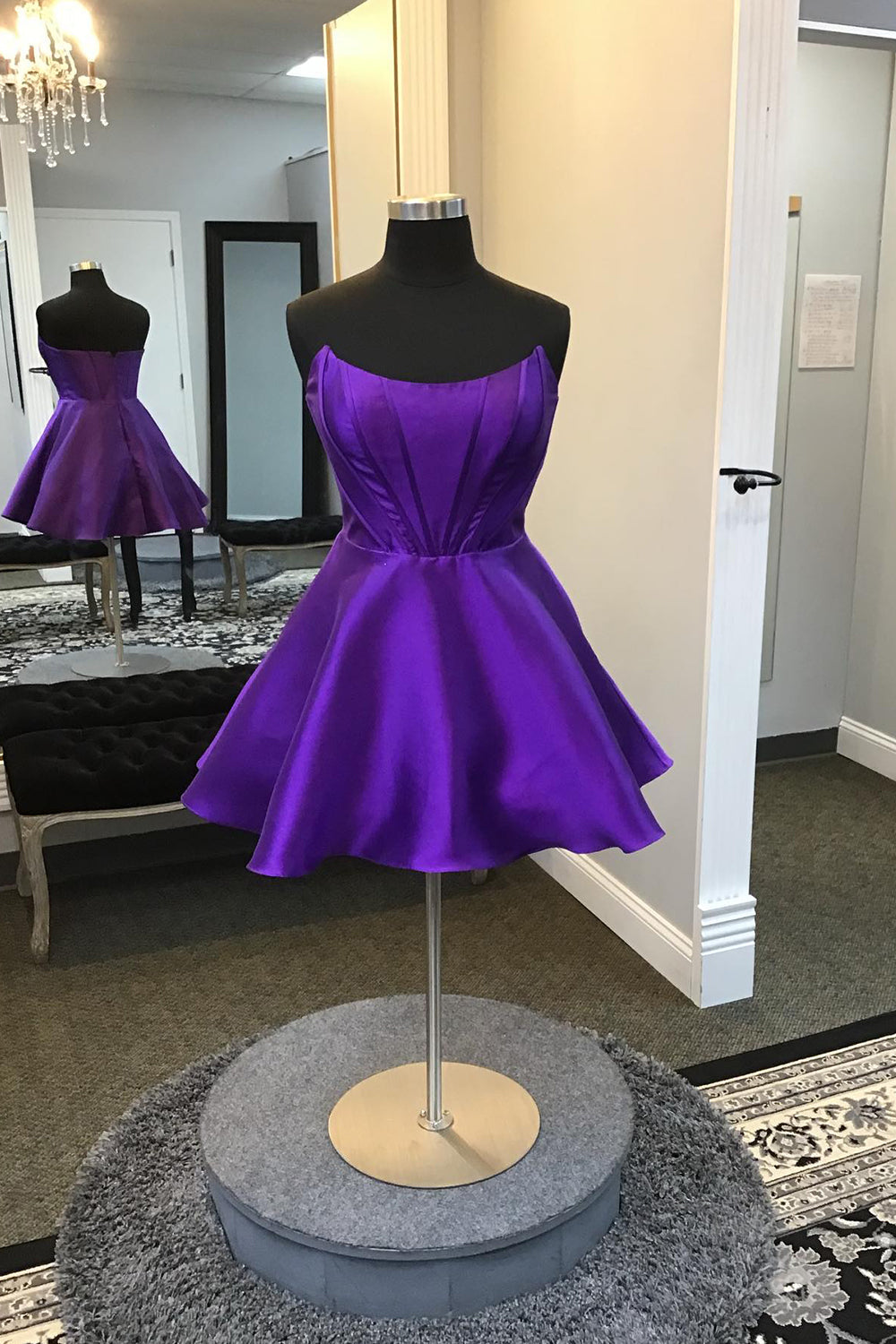 Purple Corset A-Line Strapless Satin Short Homecoming Dress/Mini Dress