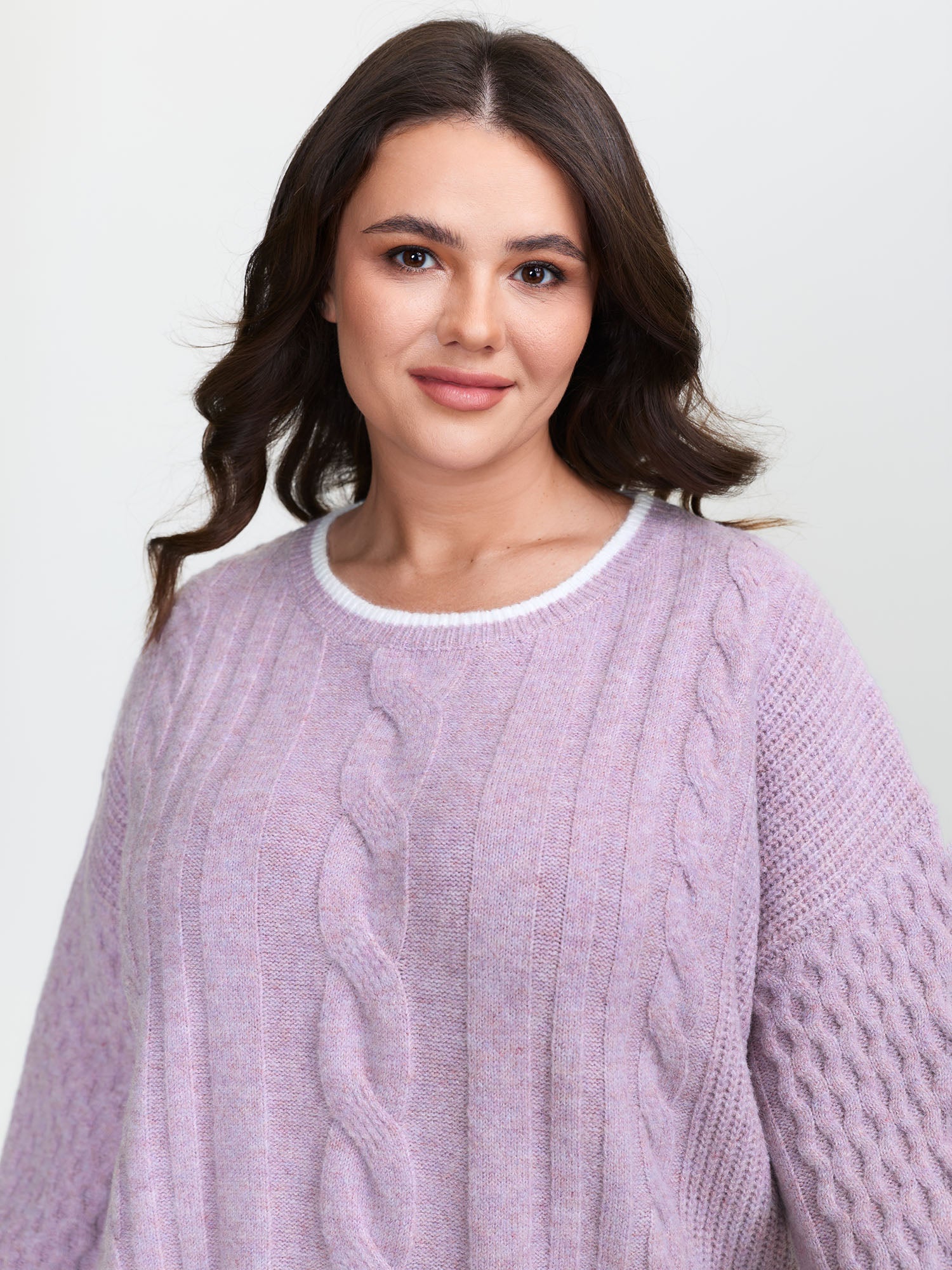 Textured Contrast Edges Lantern Sleeve Pullover