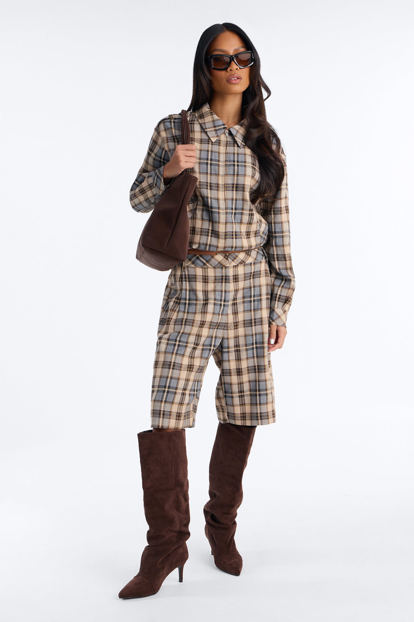 Margo Plaid Bermuda Short Set - Blue/combo