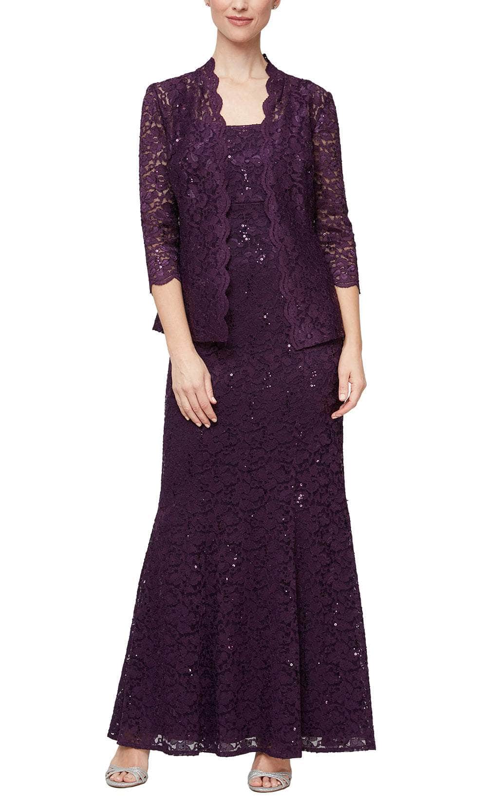 S.L. Fashions 9413110 - Sequin Lace Square Neck Formal Dress