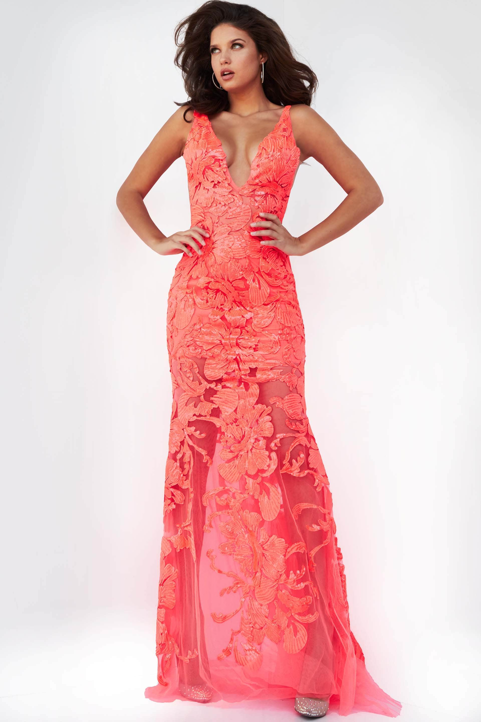 Jovani 60283 - Floral Applique Prom Gown