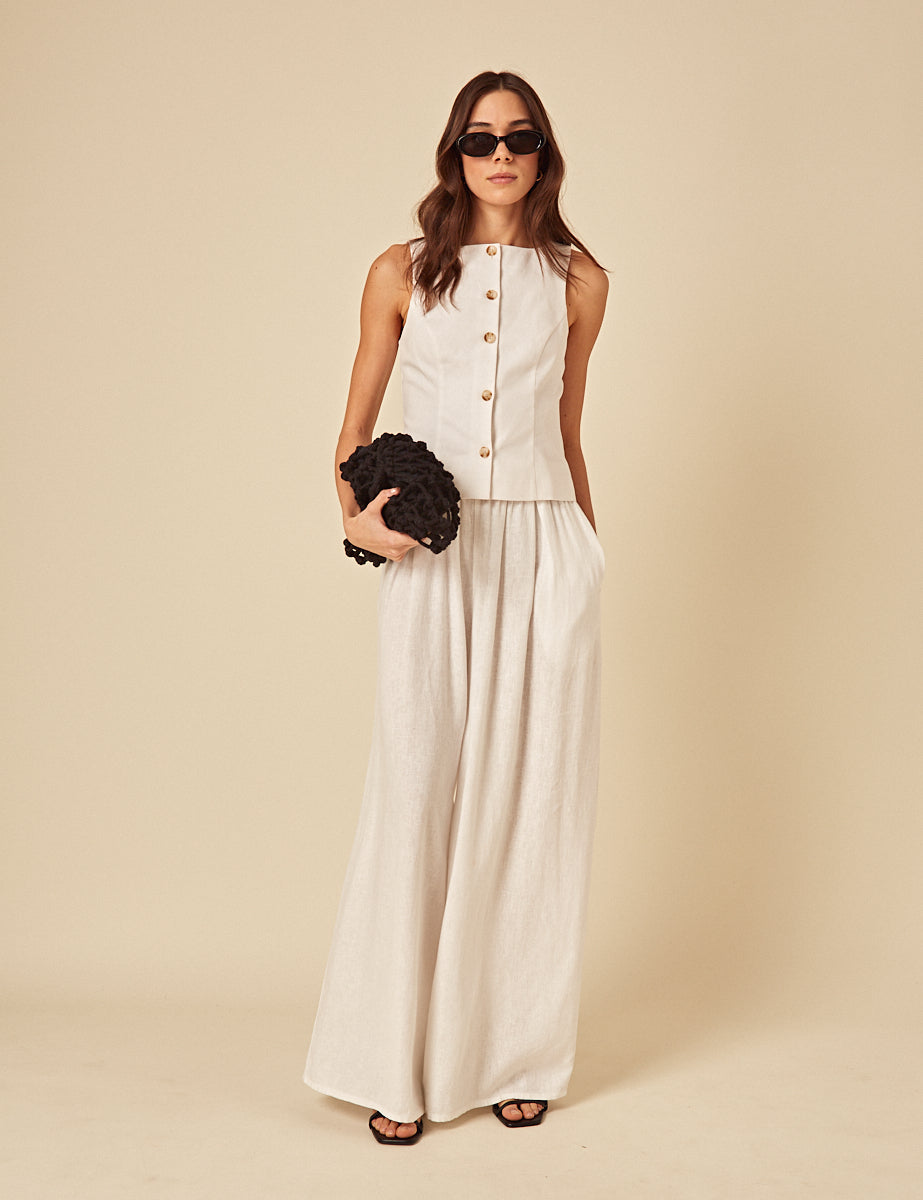 White Linen-Rich Wide Leg Jerrow Trousers