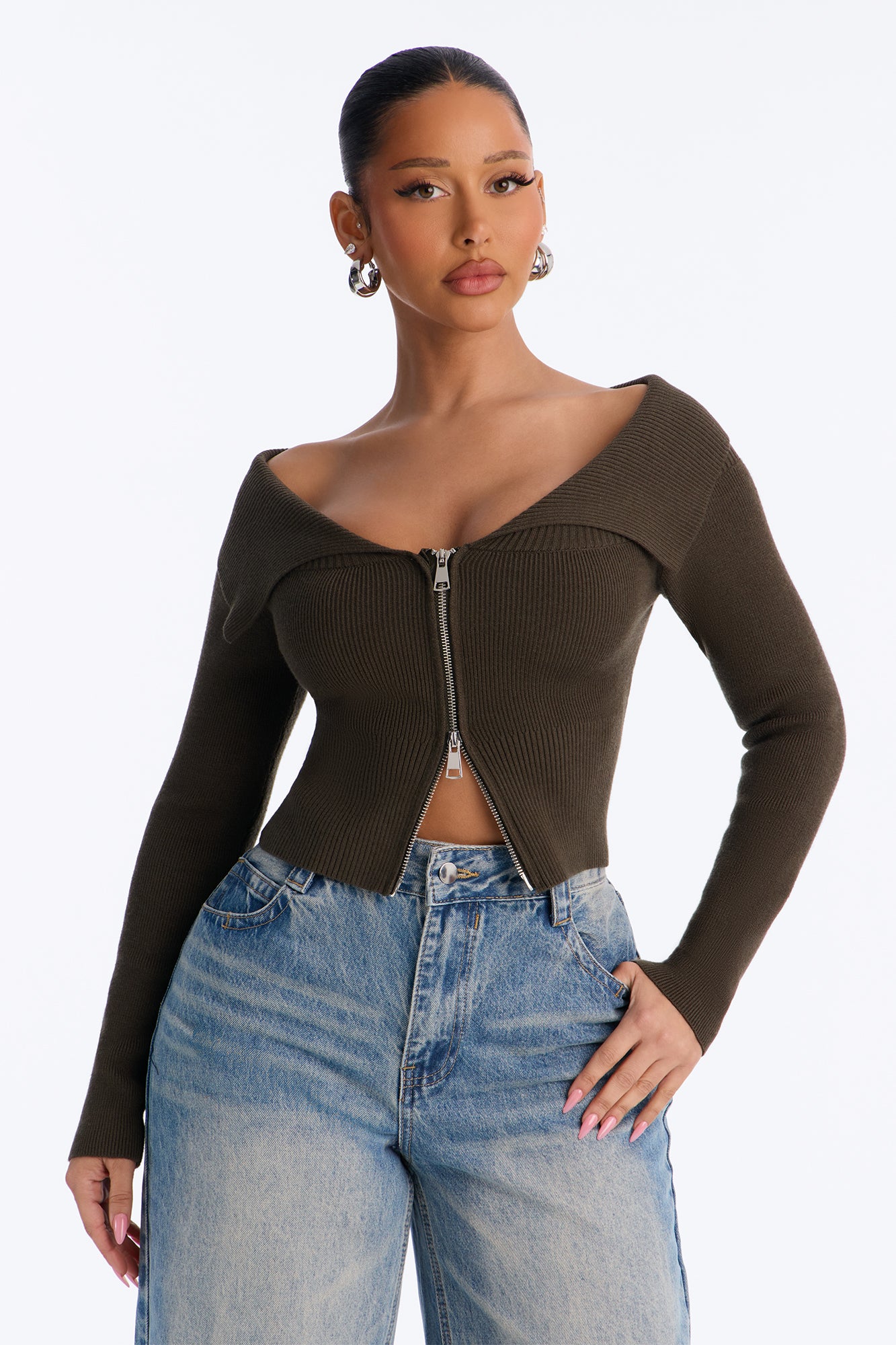 Say My Name Off Shoulder Sweater - Olive