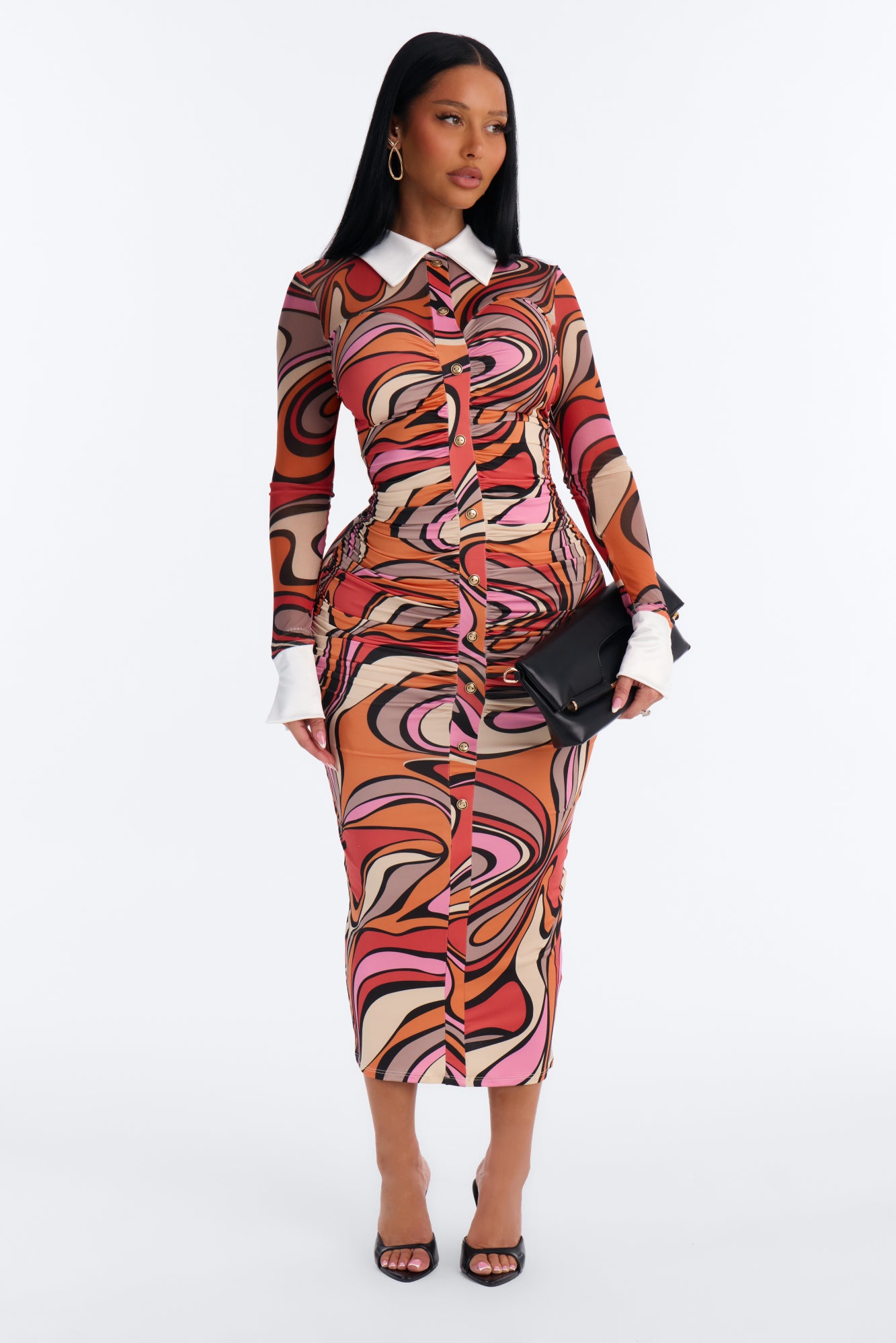 Groovy Baby Collar Midi Dress - Orange/combo