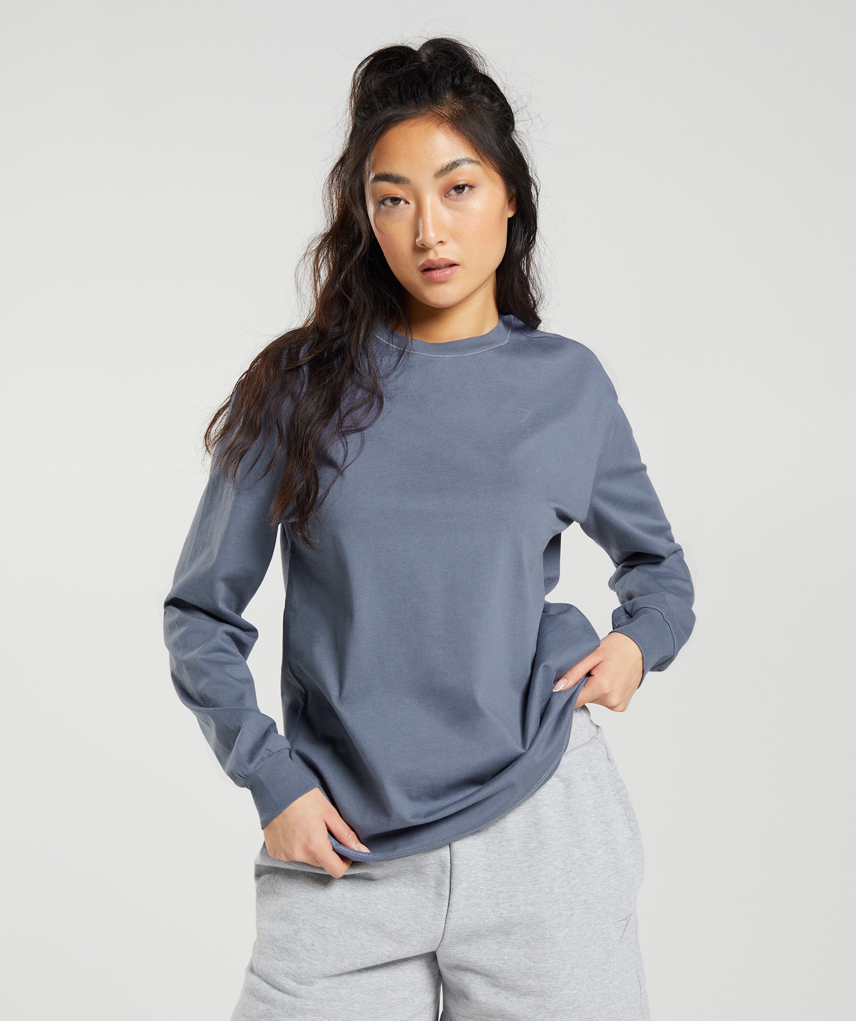 Gymshark Cotton Oversized Long Sleeve Top - Evening Blue