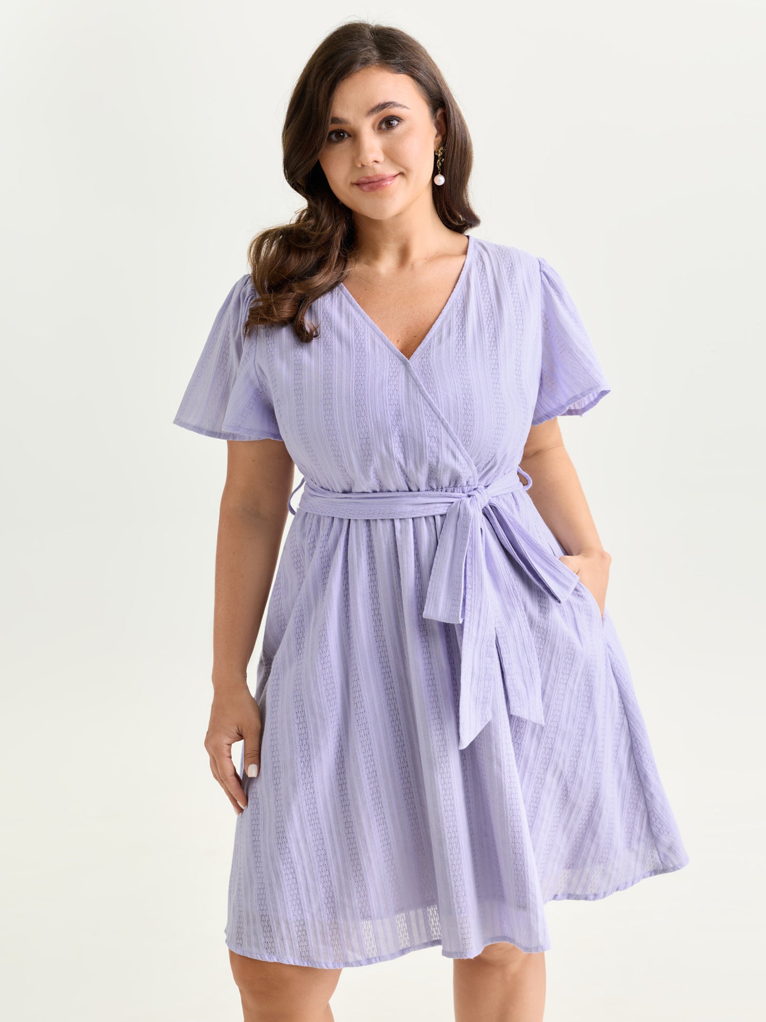 Cotton Textured Waist-Defining Tie Mini Dress
