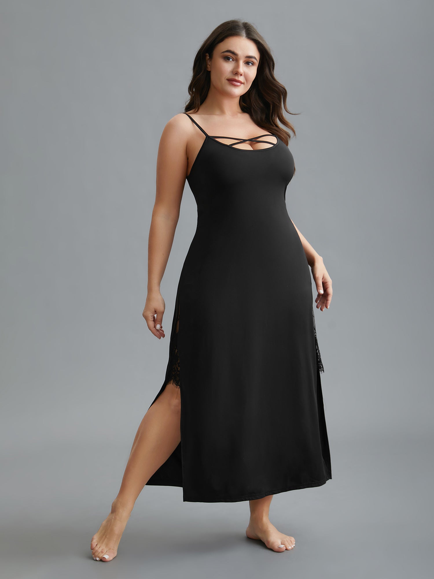 Flirty Crisscross Slit Hem Nightgown