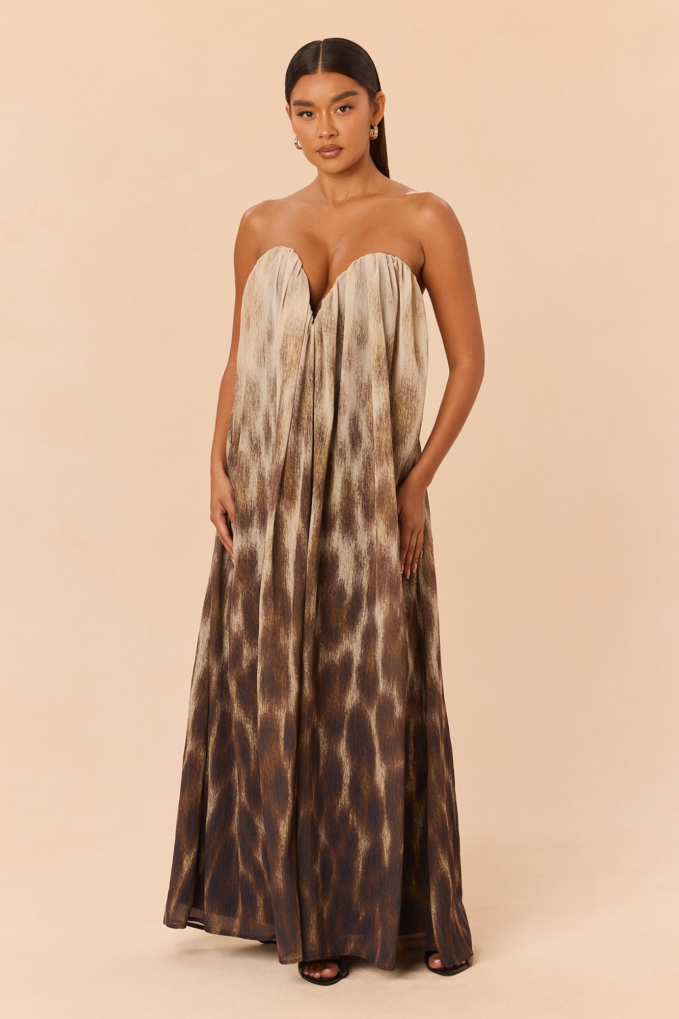 Sofia Ombre Leopard Chiffon Maxi Dress - Brown/combo