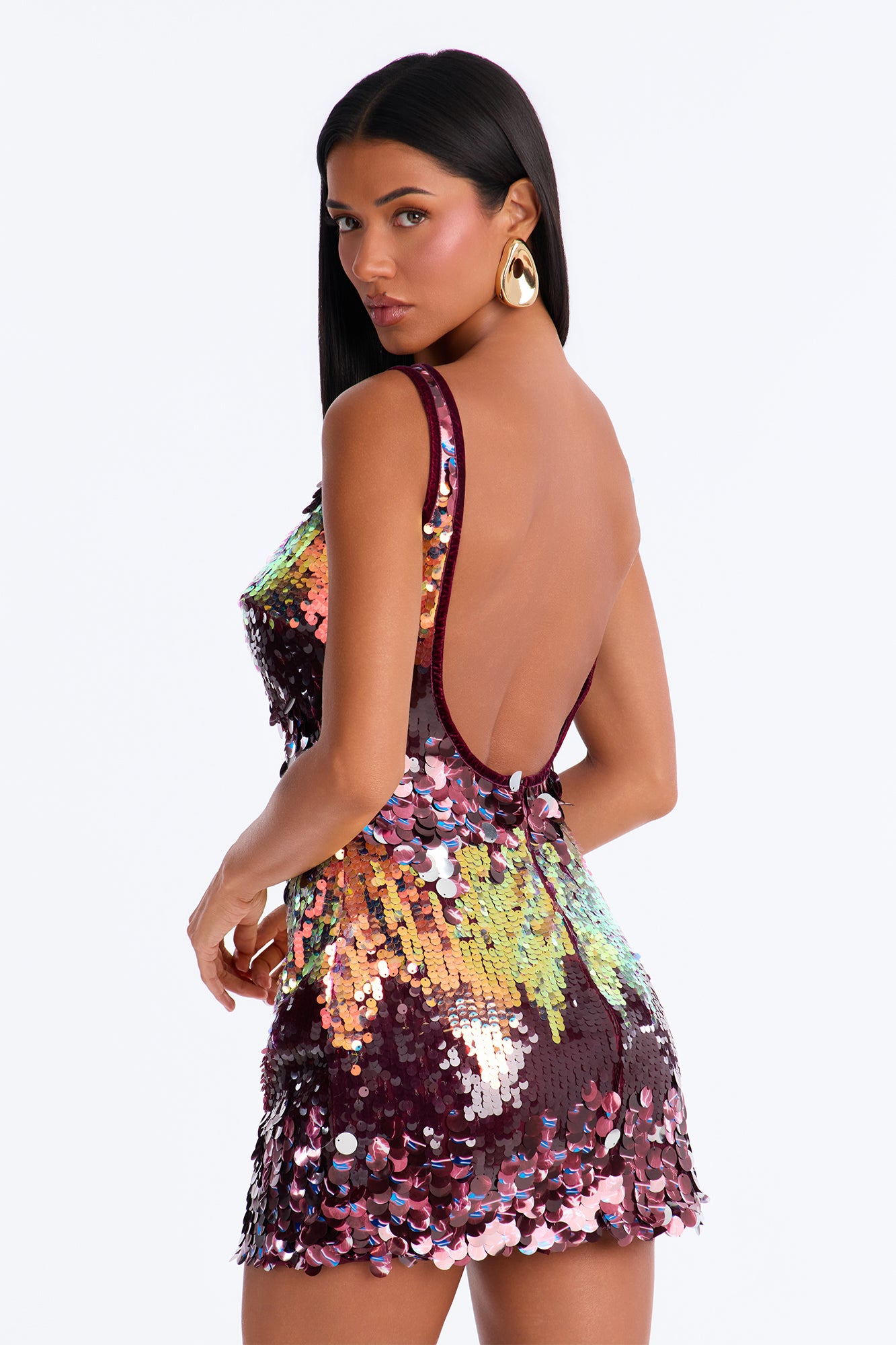 Wait I'm Obsessed Backless Sequin Mini Dress - Purple/combo
