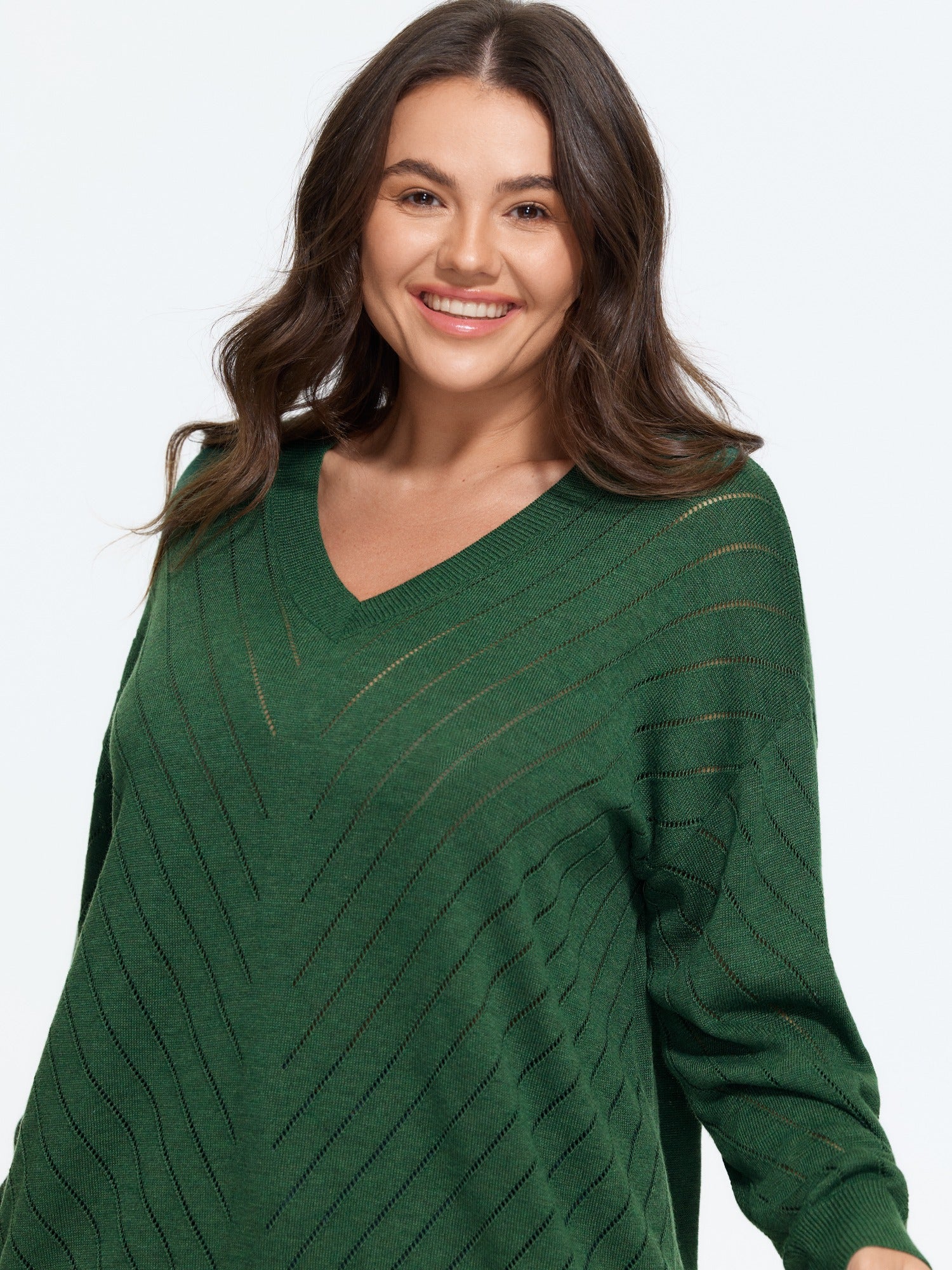 Wool Blend V‑Neck Hollow‑Out Drop Shoulder Pullover