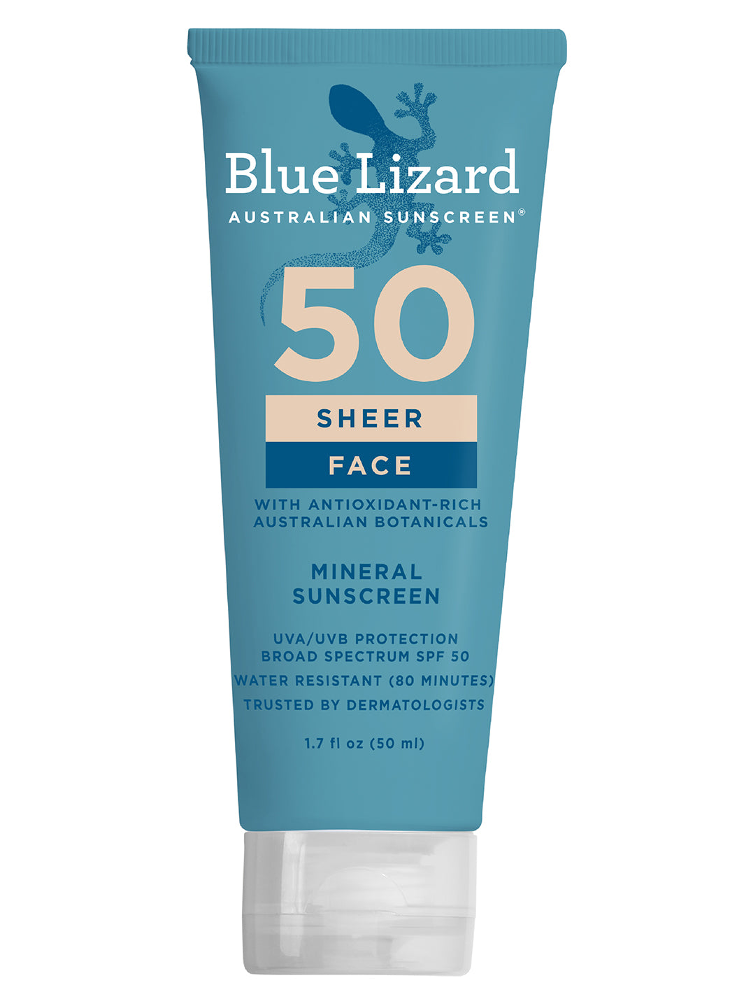 Blue Lizard Sheer Face Mineral SPF 50 Sunscreen Lotion Tube 1.7 oz
