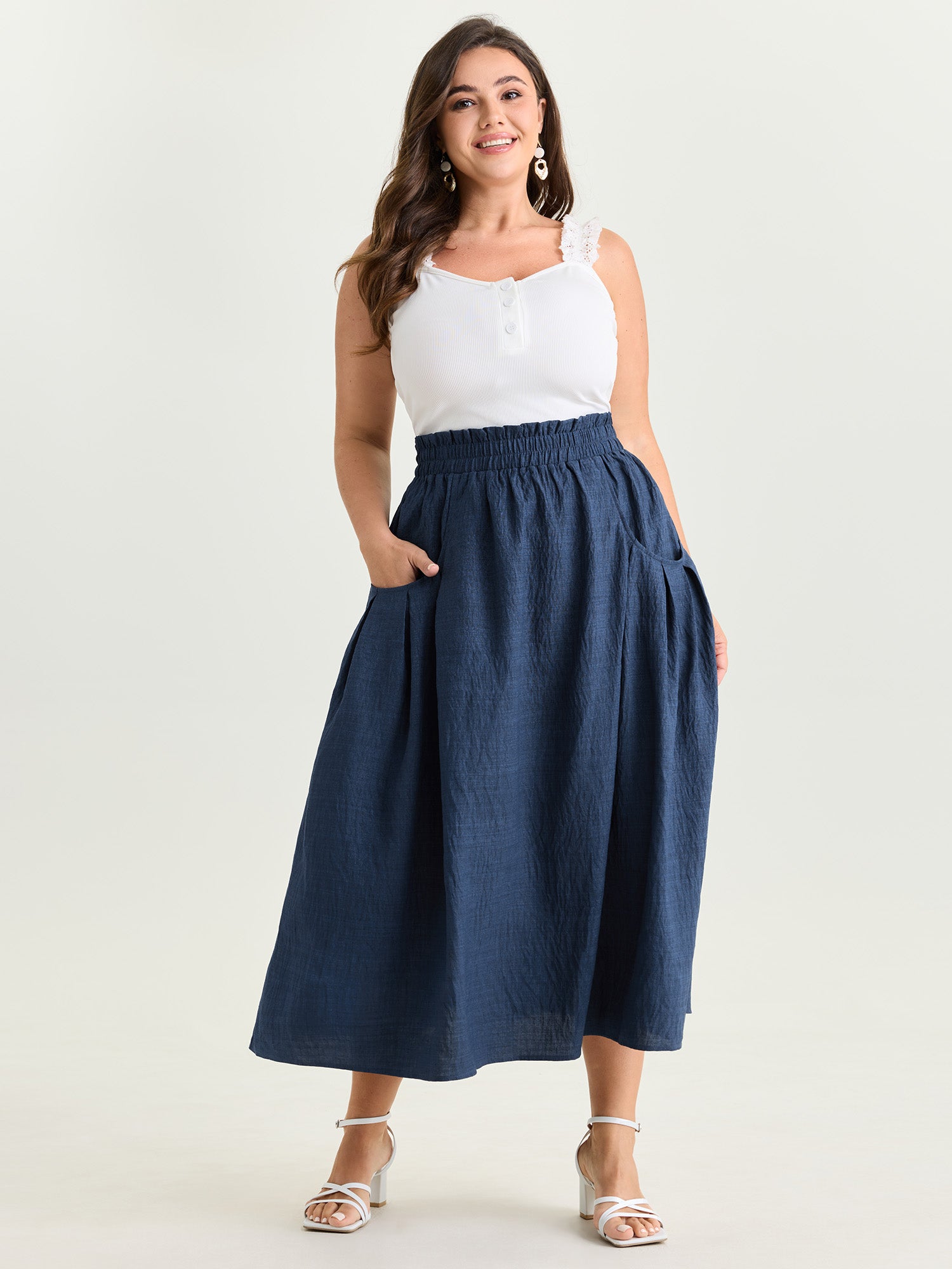 Drop Pockets Pleated Maxi Skirt