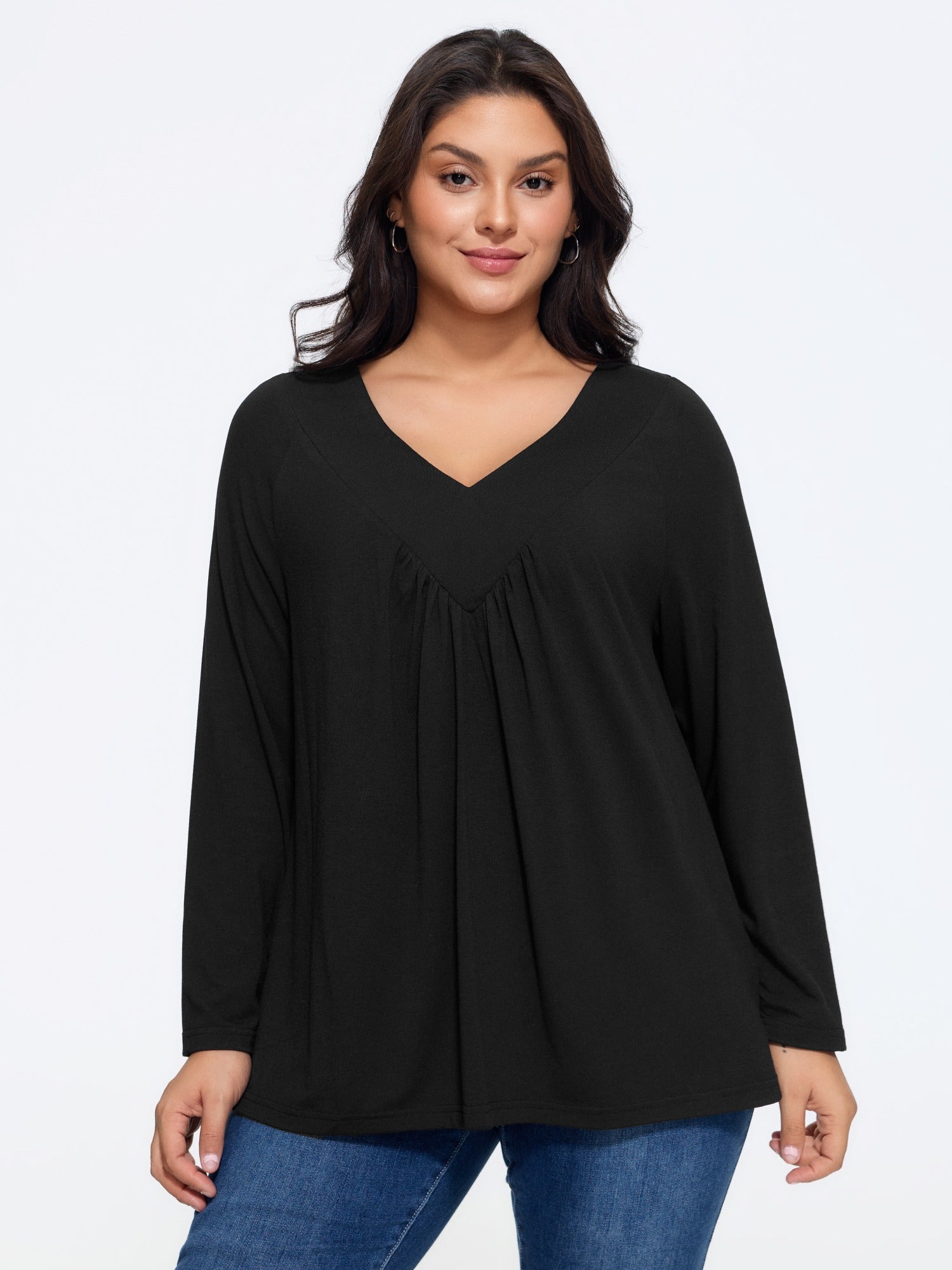 Supersoft Stretch V‑Neck Front Pleated Top