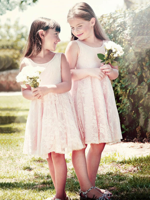 Charming A-Line Crew Neck Sleeveless Lace Knee-Length Flower Girl Dresses