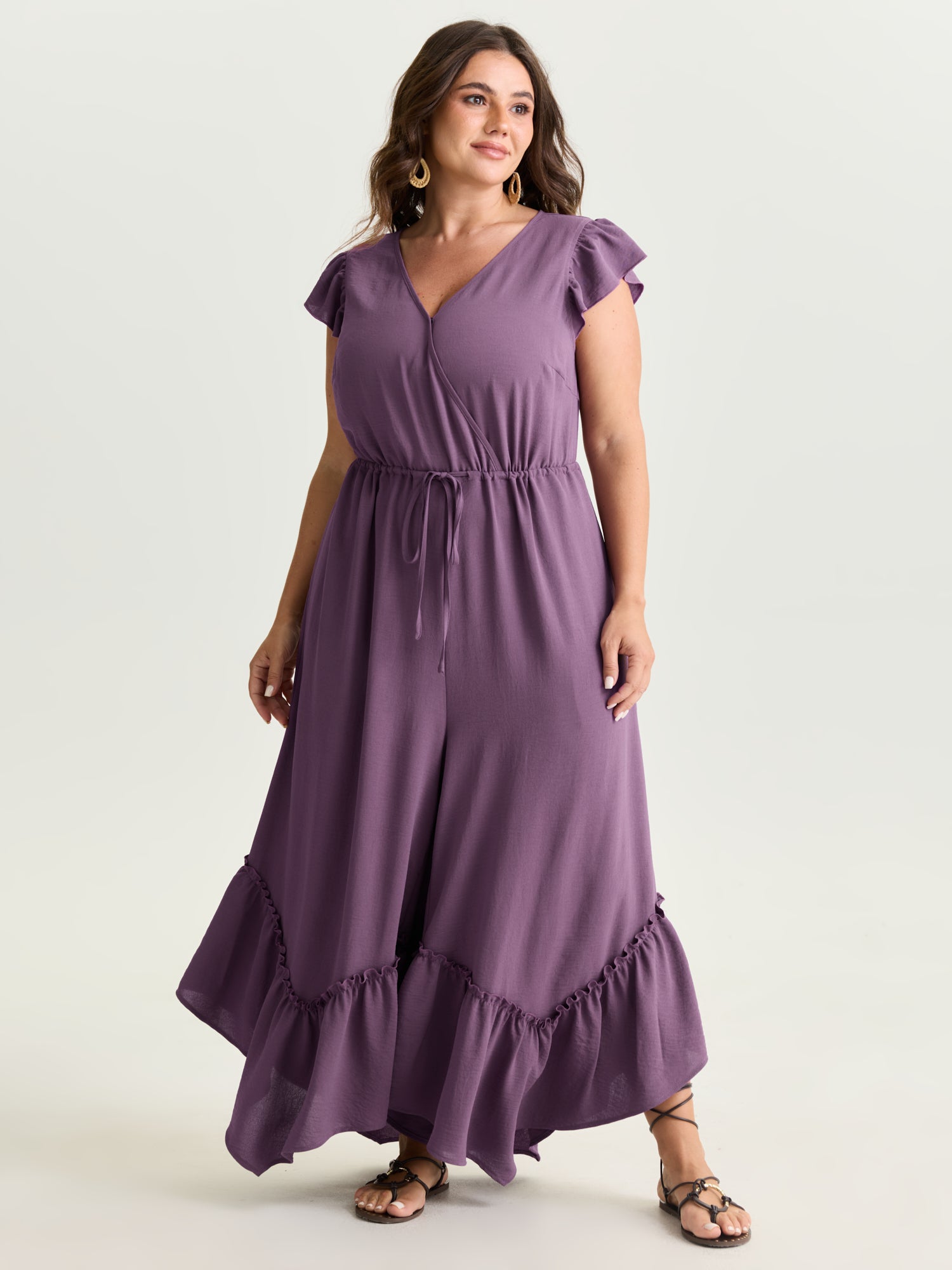 Ruffled Drawstring Waist Flowy Jumpsuit