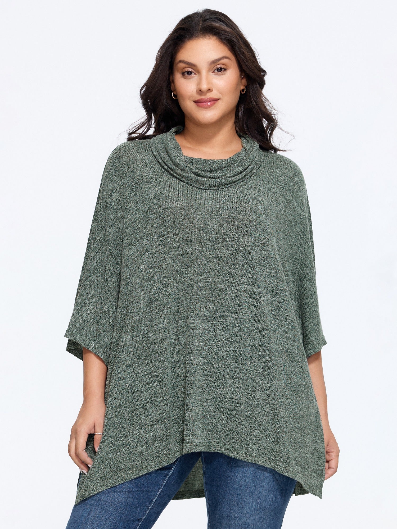 Supersoft Cowl Neck Irregular Hem Poncho Tunic T-Shirt