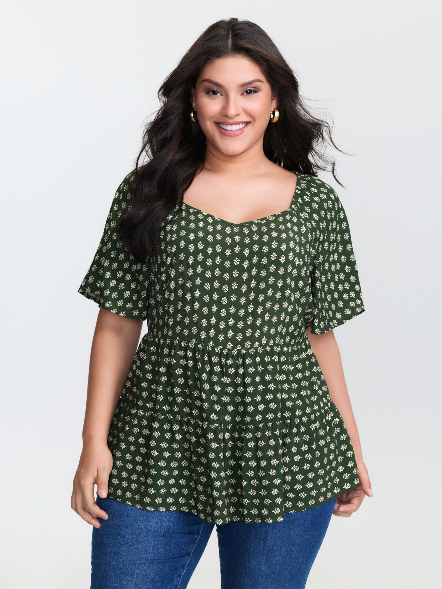 Floral Print Flared Layered Blouse
