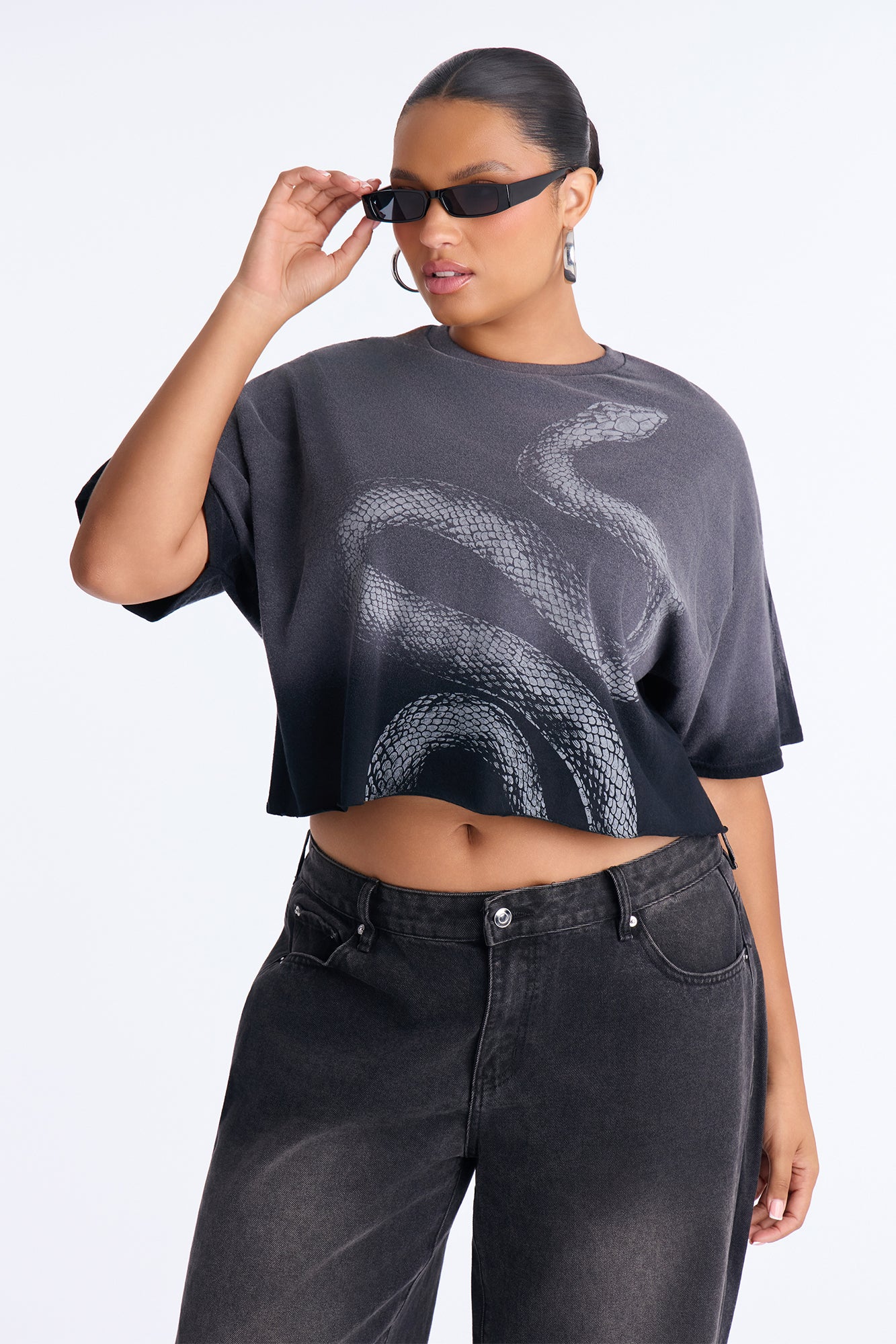 Slither Washed Raw Hem Tee - Black