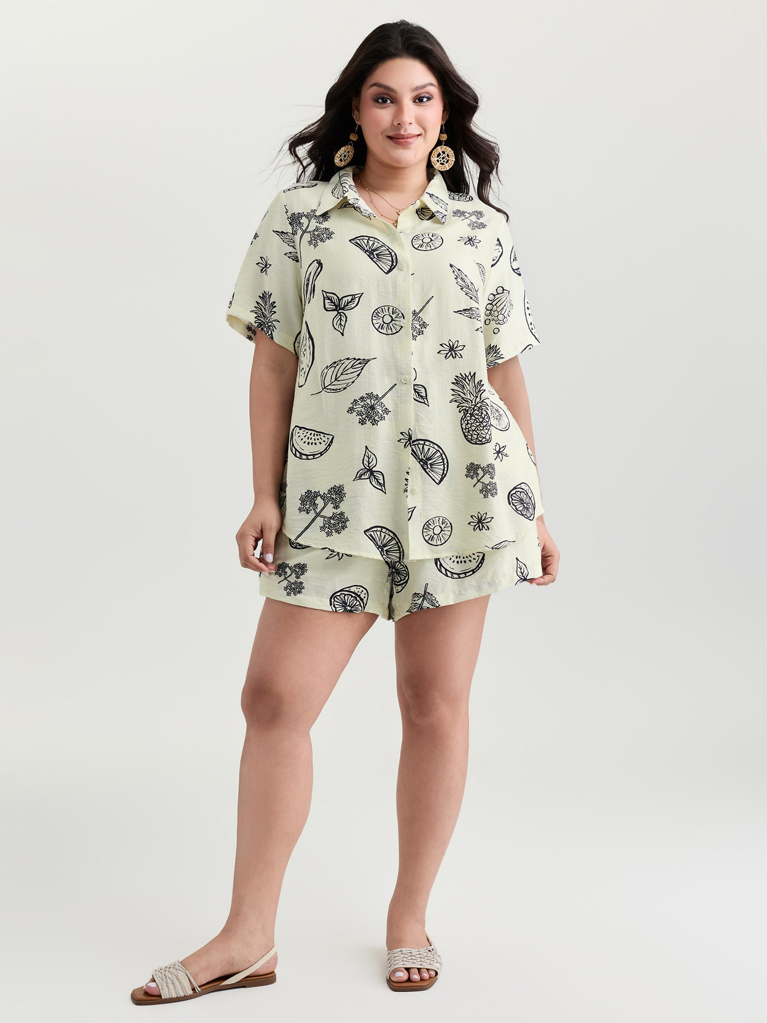 Large Fruit Print Open-Front Shirt