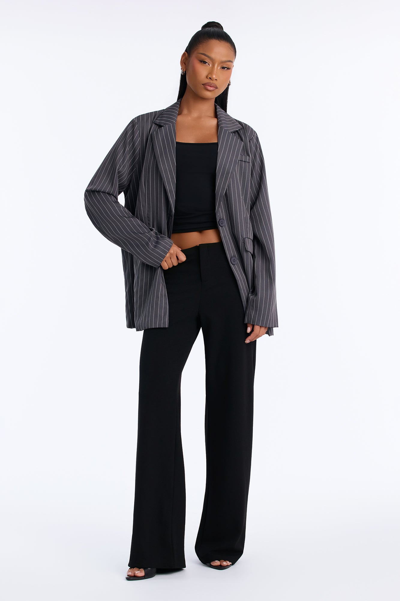 Suzie Single Breasted Pinstripe Blazer - Charcoal