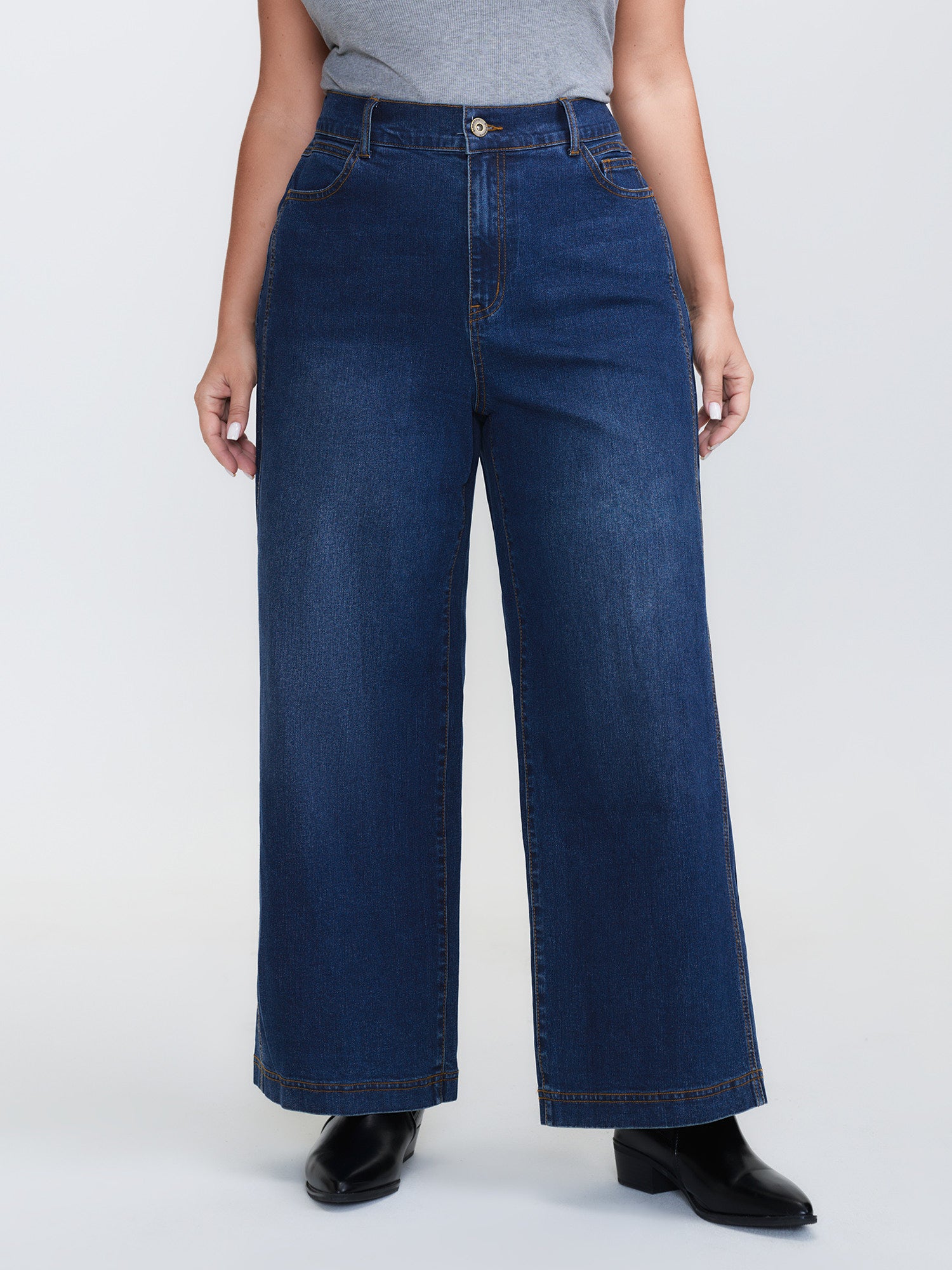 Relaxed-Fit Back Elastic Waist Wide-Leg Jeans
