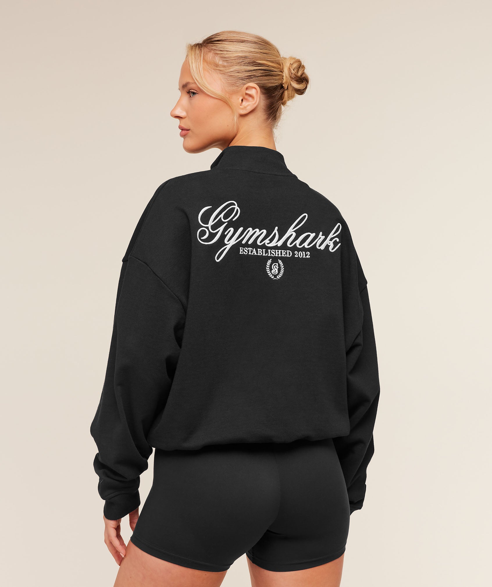 Gymshark Script Embroidery Oversized Zip Through - Black