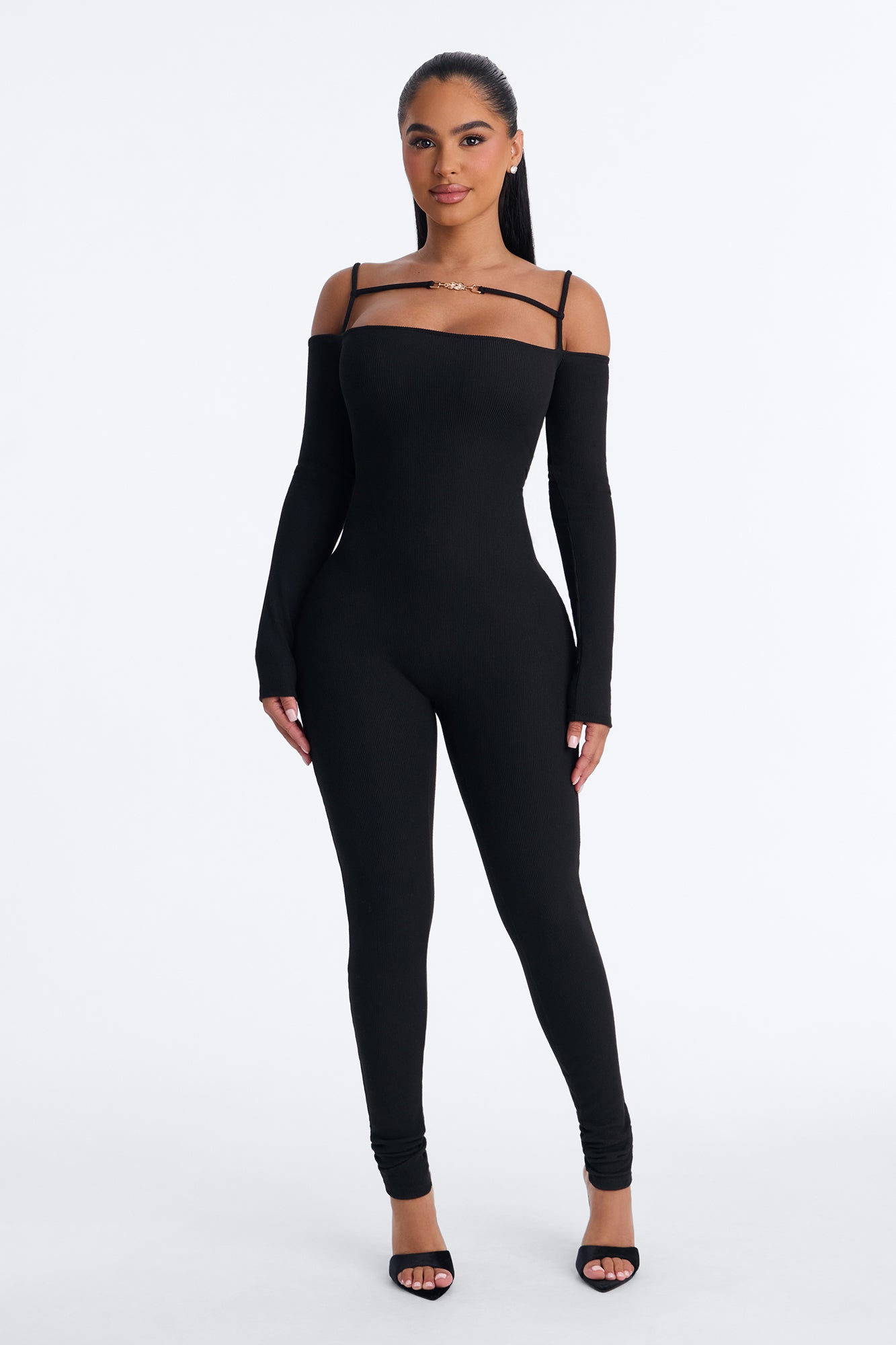 Elena Ribbed Catsuit - Black