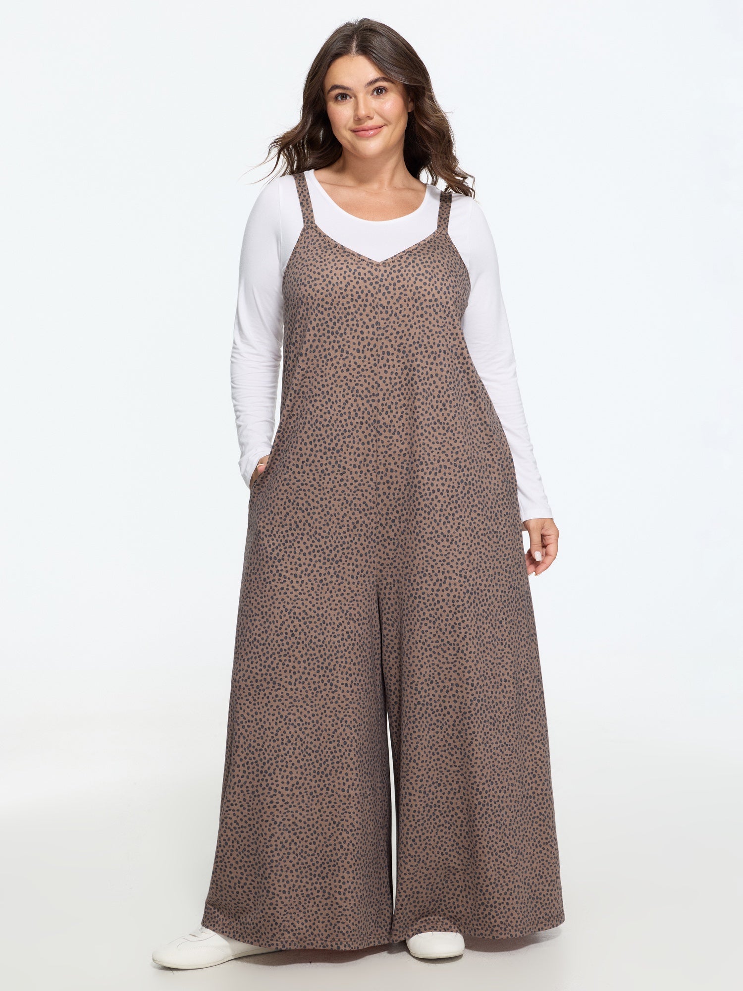 Supersoft Stretch Leopard Print Adjustable Straps Relaxed-Fit Jumpsuit