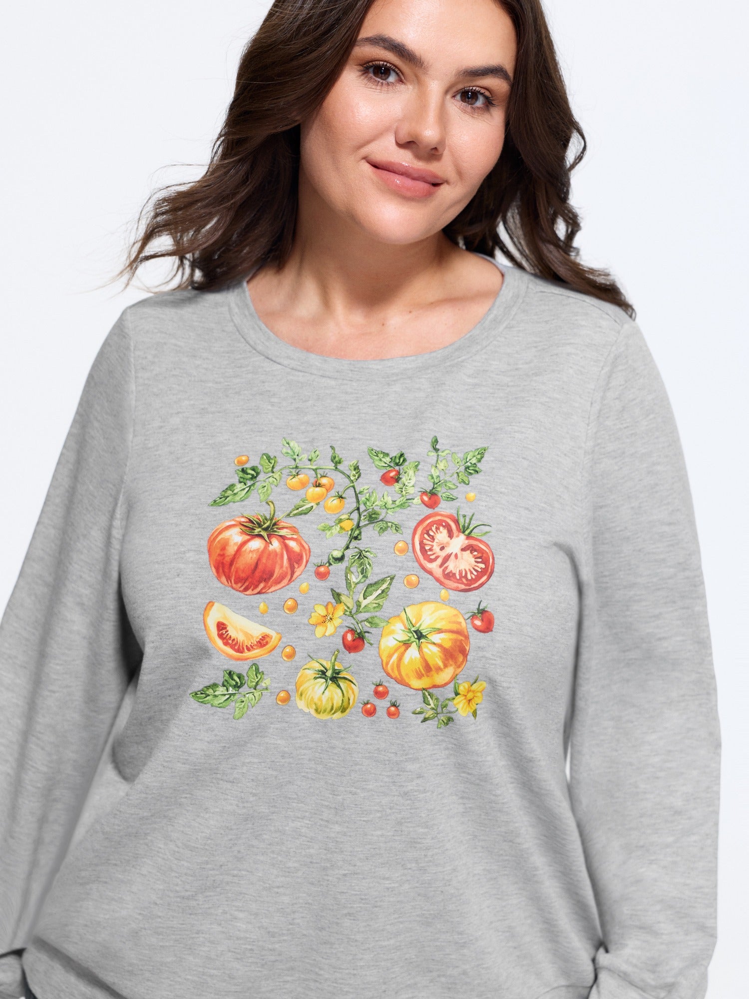 Stretchy Tomato Print Crew Neck Sweatshirt