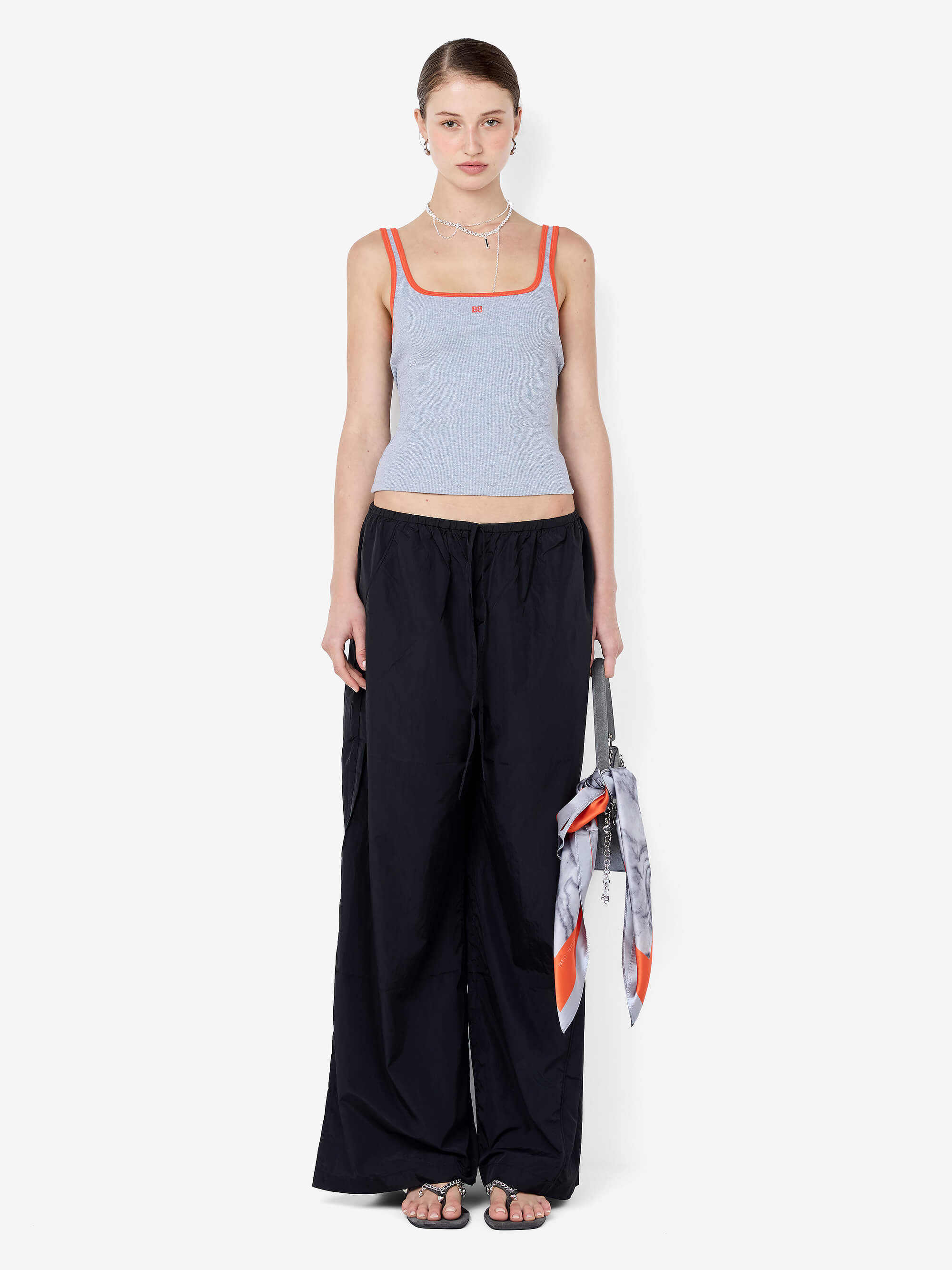 LANA SQUARE NECK TANK - GREY MARLE/TANGERINE