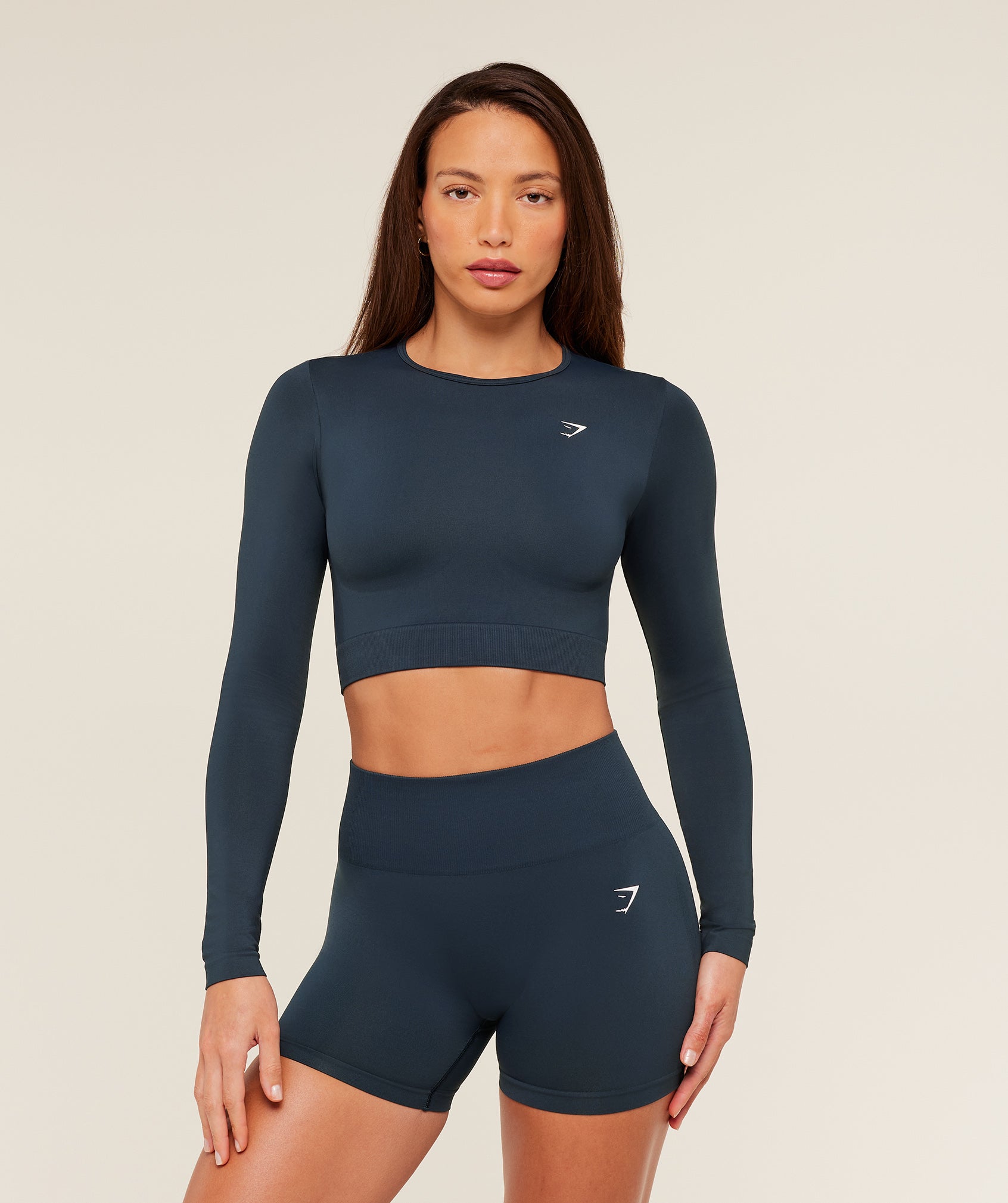 Gymshark Everyday Seamless Long Sleeve Crop Top - Navy