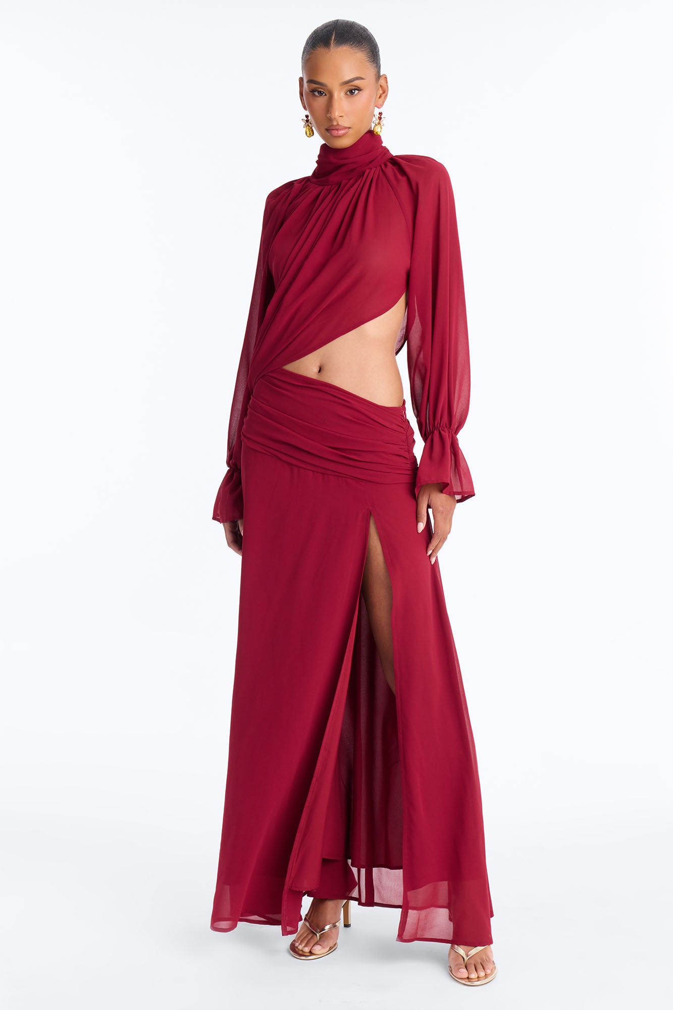 High Fashion Energy Chiffon Maxi Dress - Burgundy