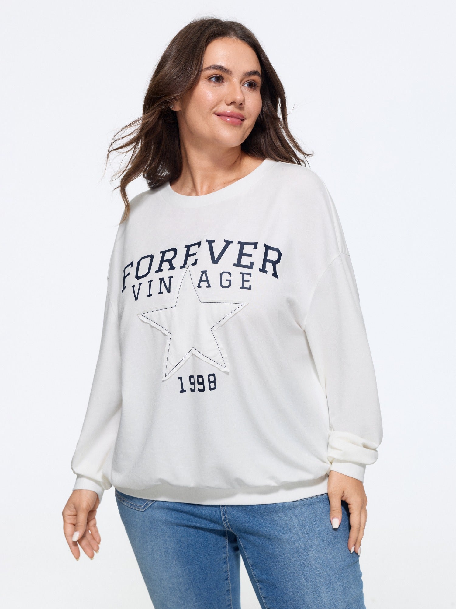 Vintage Star Patch Letter Print Sweatshirt
