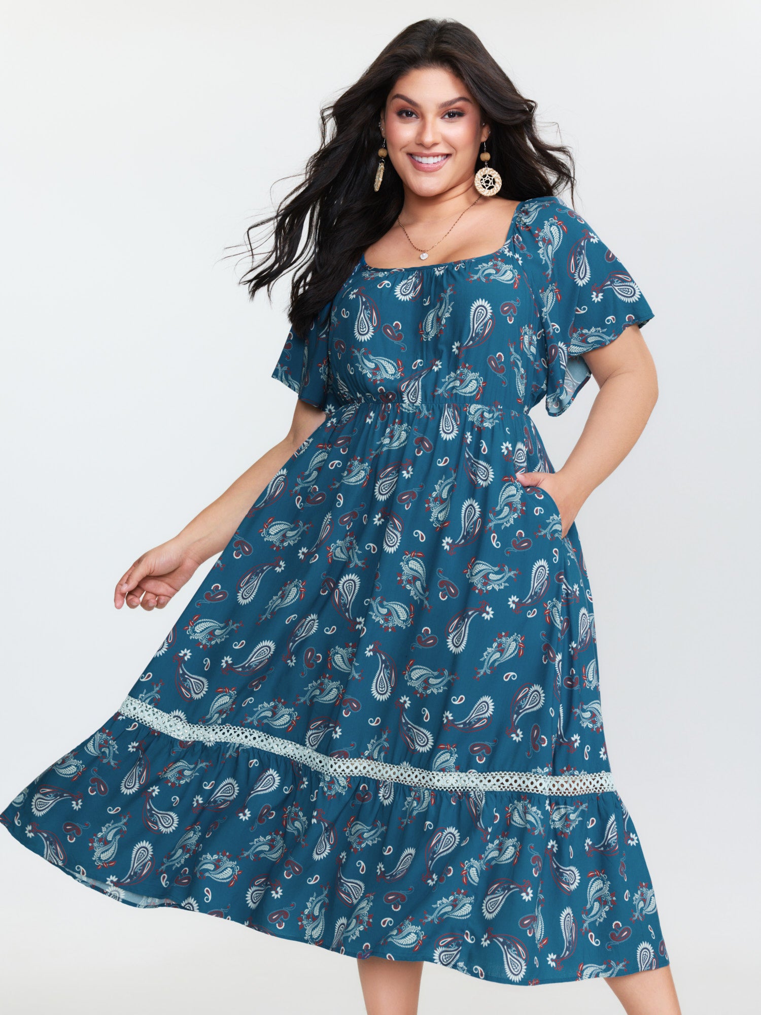 Supersoft Floral Print Backless Lace Midi Dress