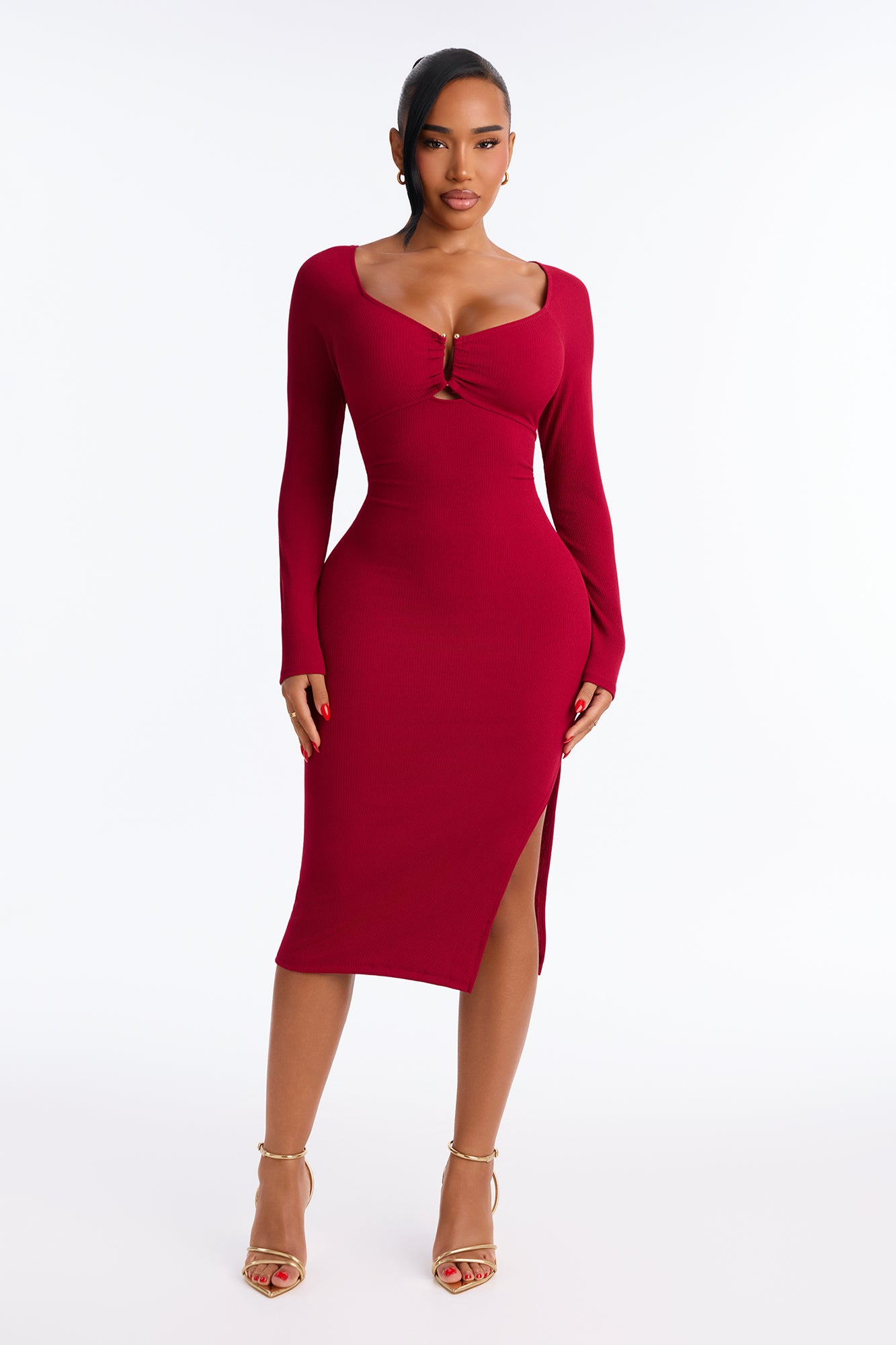Tyra Hardware Midi Dress - Wine