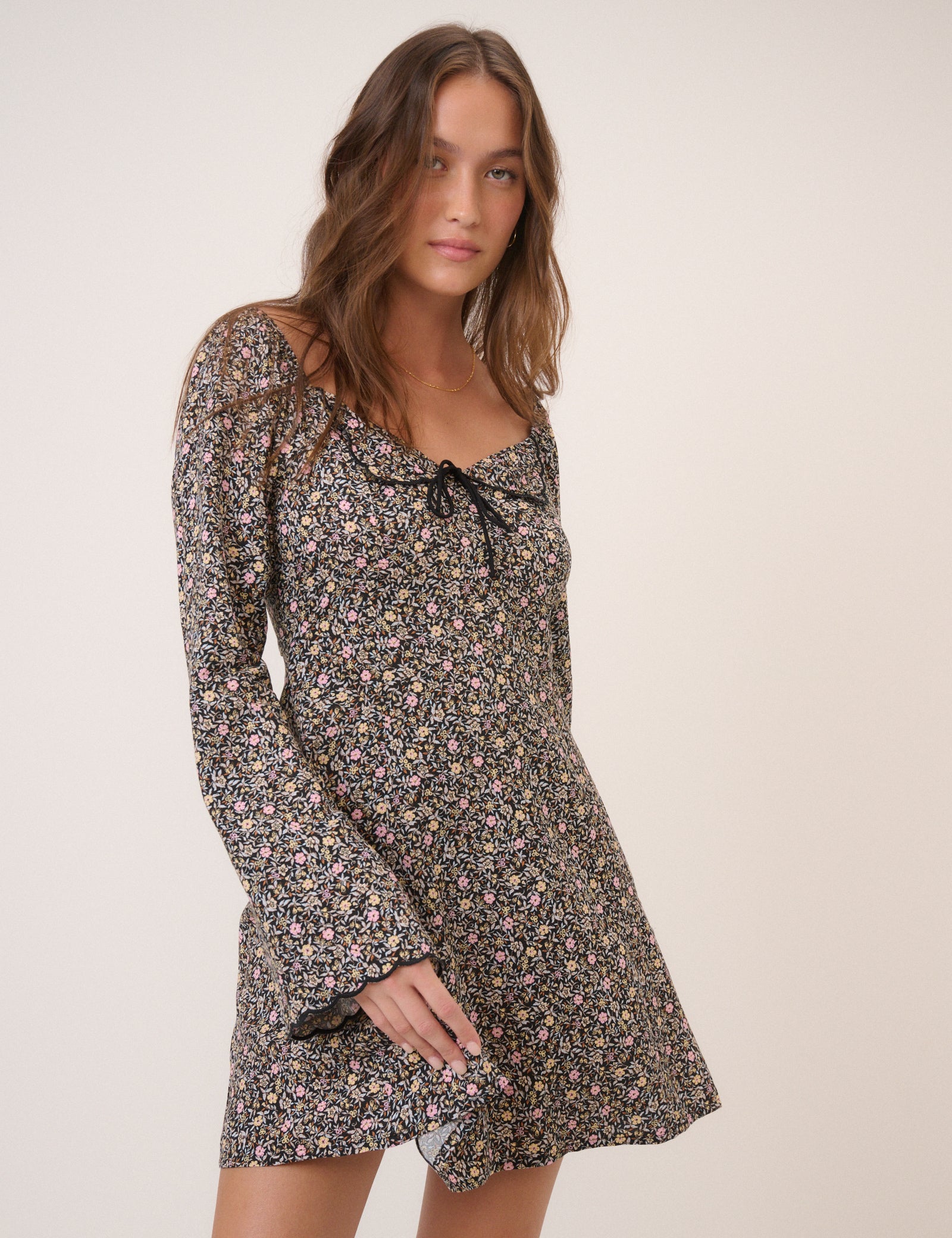 Black Ditsy Floral Lyon Mini Dress