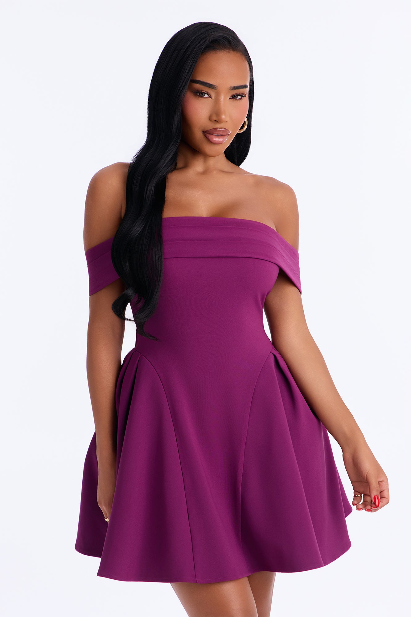 Yara Off Shoulder Mini Dress - Plum