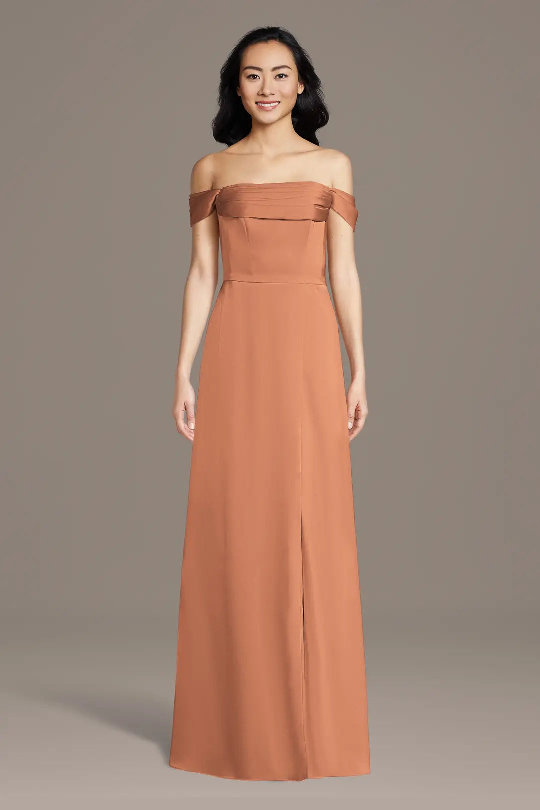 Matte Satin Off-the-Shoulder Cowl Neck Sheath