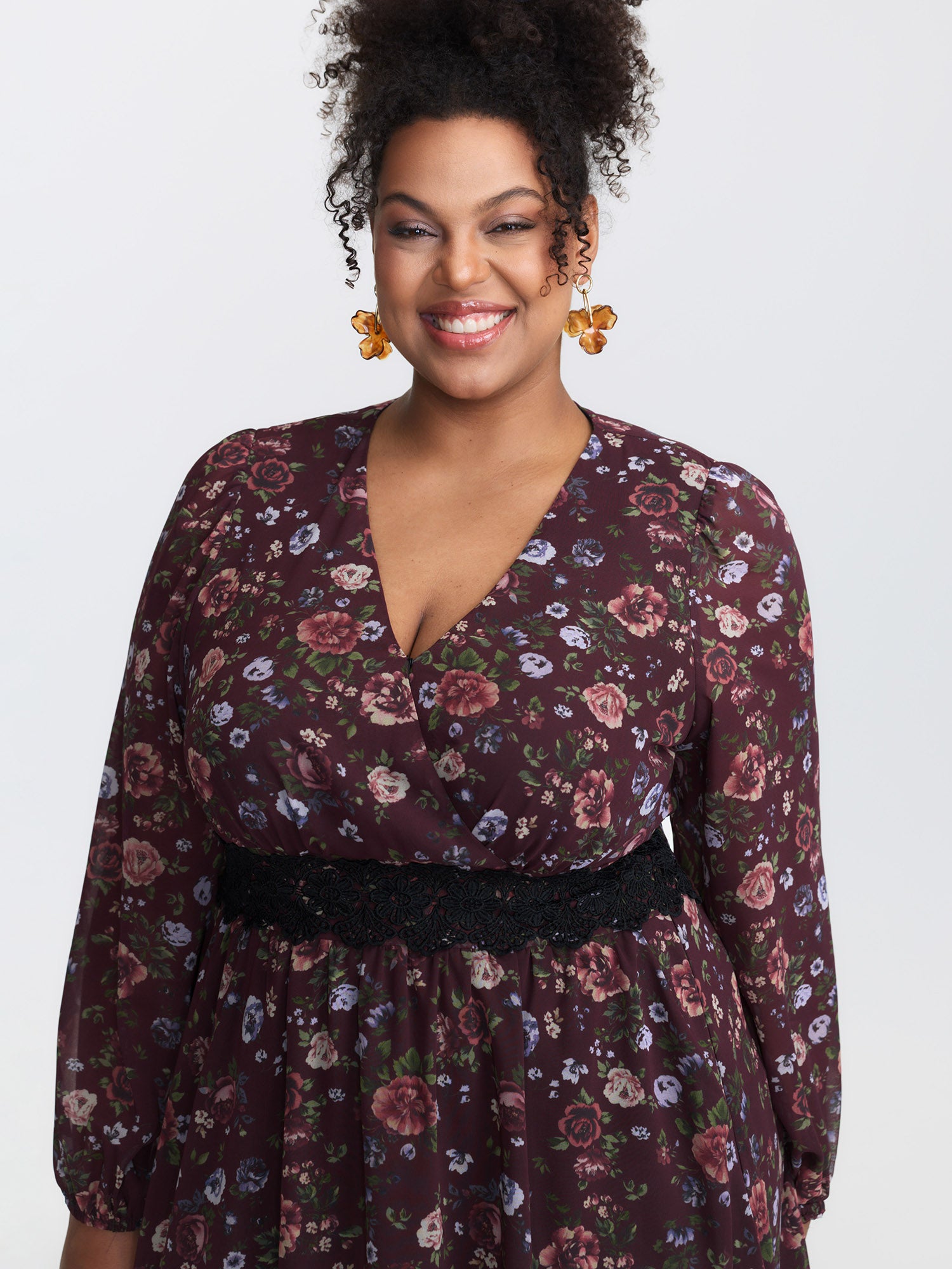 Floral Lace Trim Cinched-Waist Mini Dress