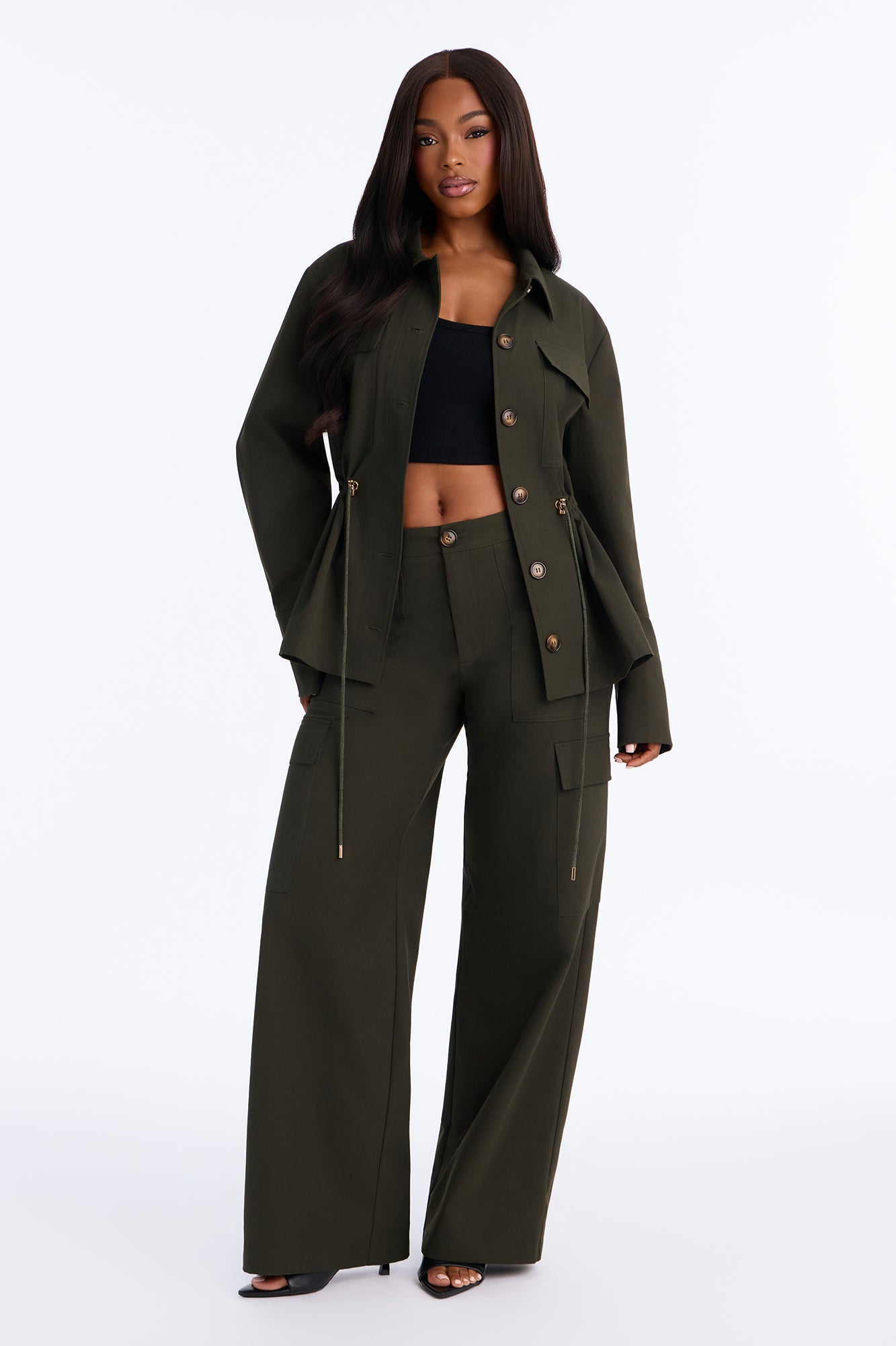 Helena Cargo Cinched Pant Set - Olive