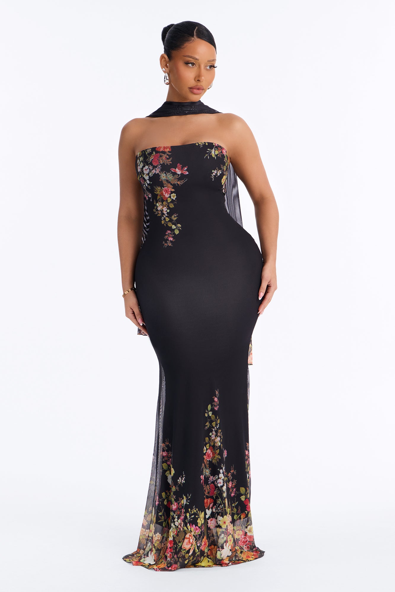 Into The Garden Scarf Mesh Maxi Dress - Black/combo