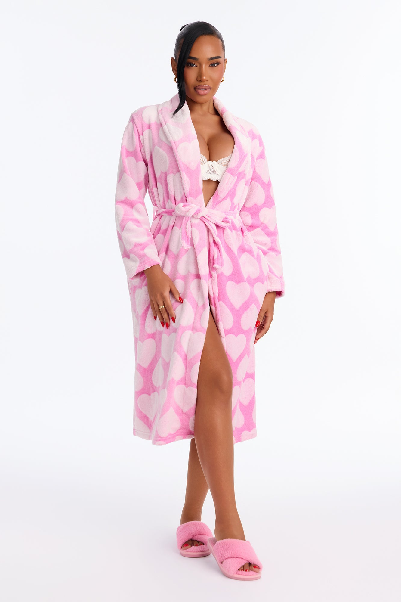 Relax And Repeat Textured Plush Robe - Pink/Pink