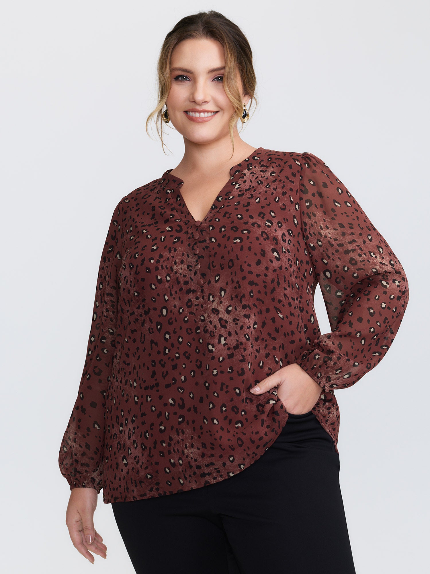 Leopard Print Notched Collar Blouse