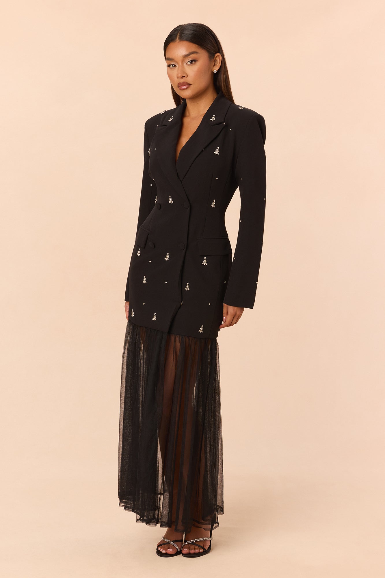 So Drama Embellished Blazer Maxi Dress - Black